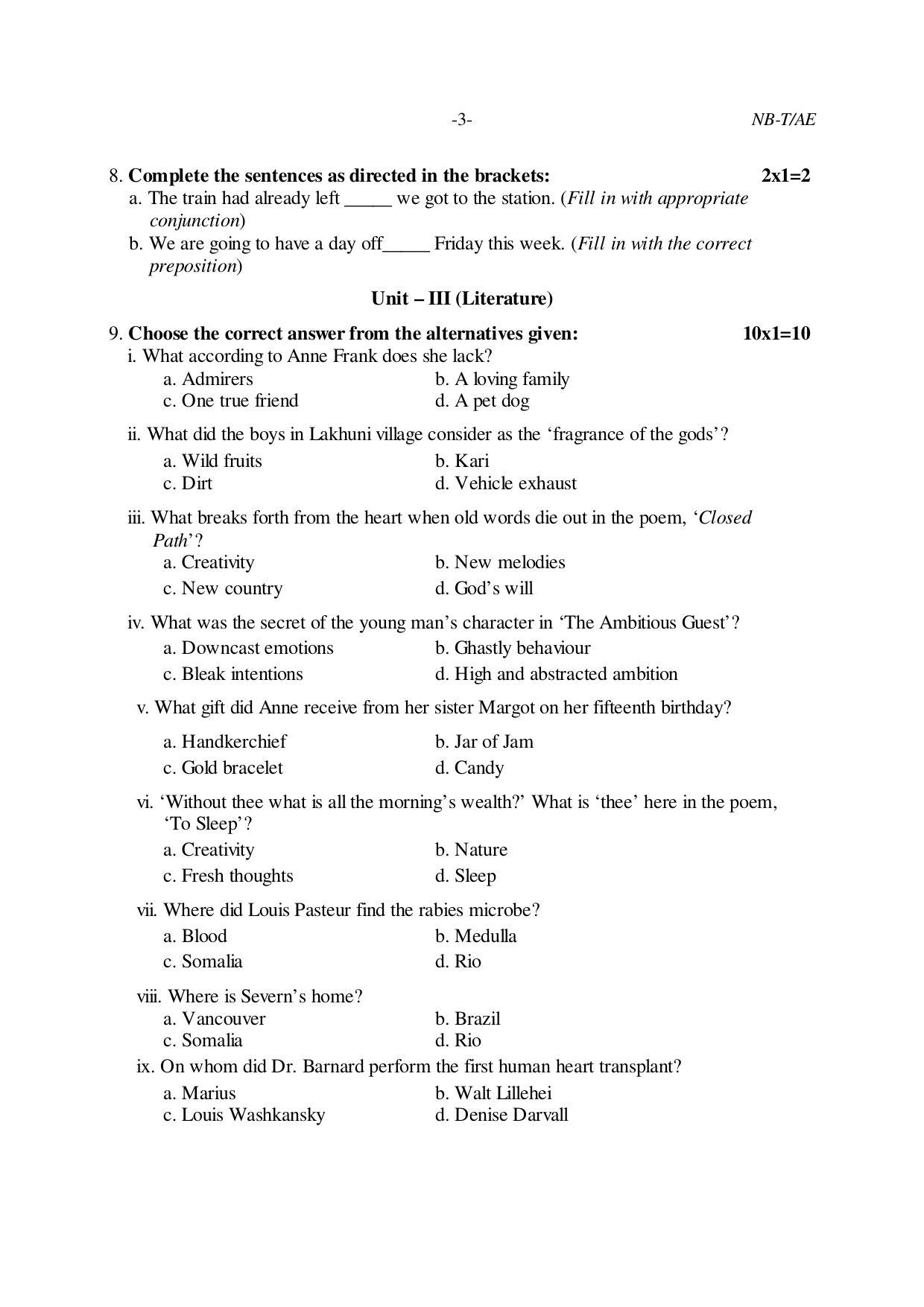 Nagaland Board Class 10 ALTERNATIVE ENGLISH 2019 Question Paper - Page 3