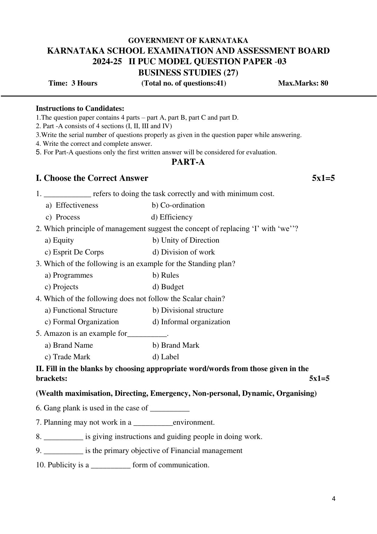 Karnataka II PUC Business Studies Model Question Paper III 2025 - Page 4