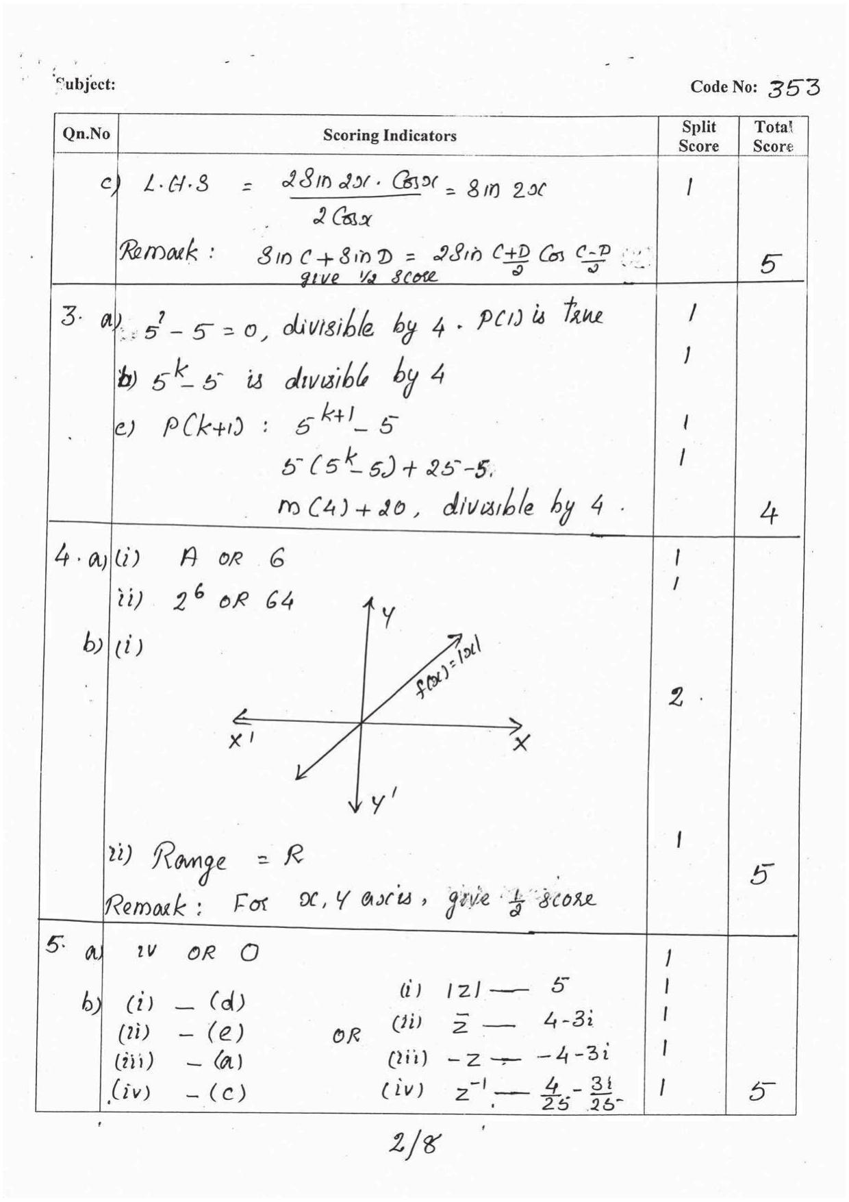 Kerala Plus One 2016 Maths (Commerce) Answer Key - Page 2