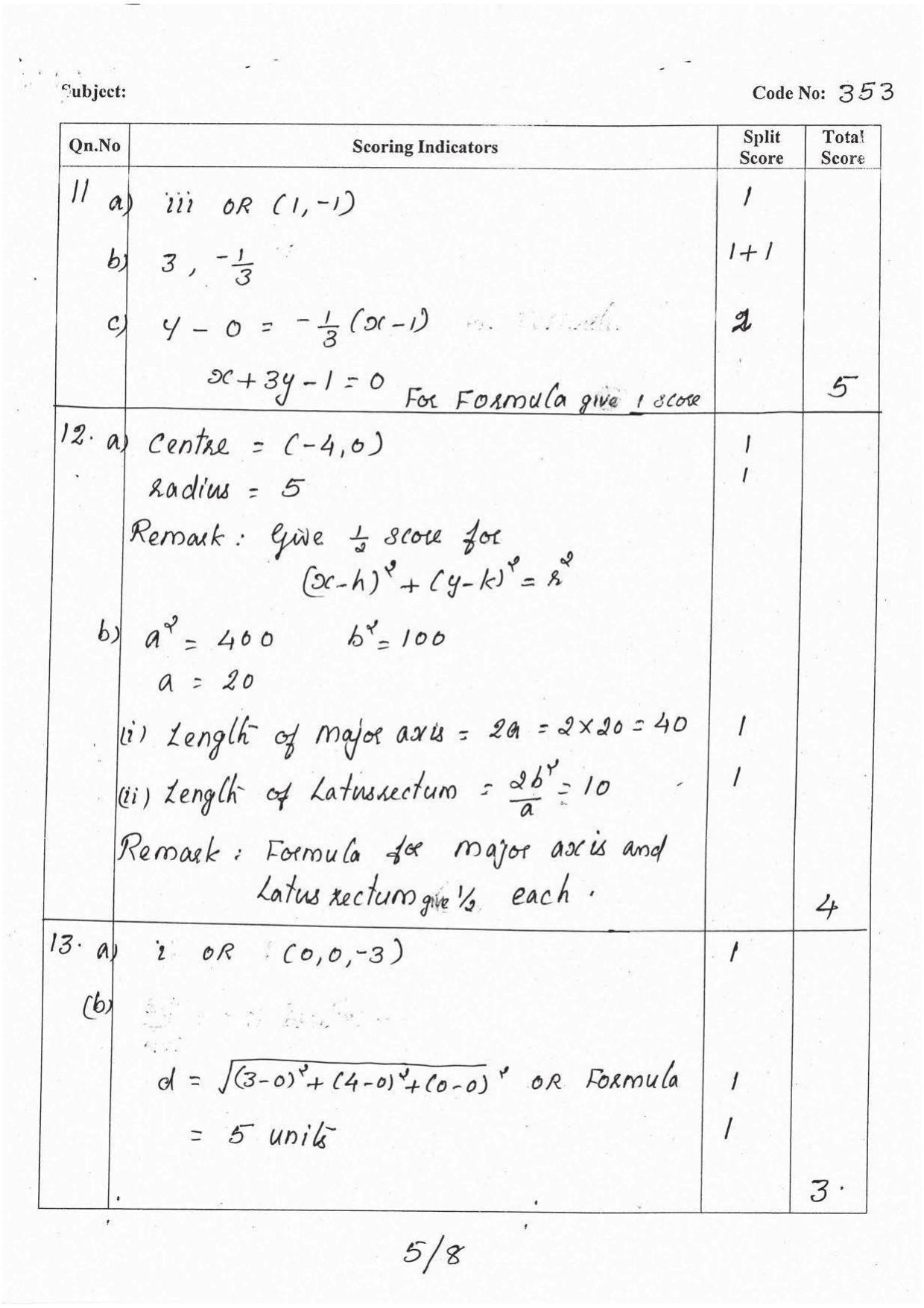Kerala Plus One 2016 Maths (Commerce) Answer Key - Page 5