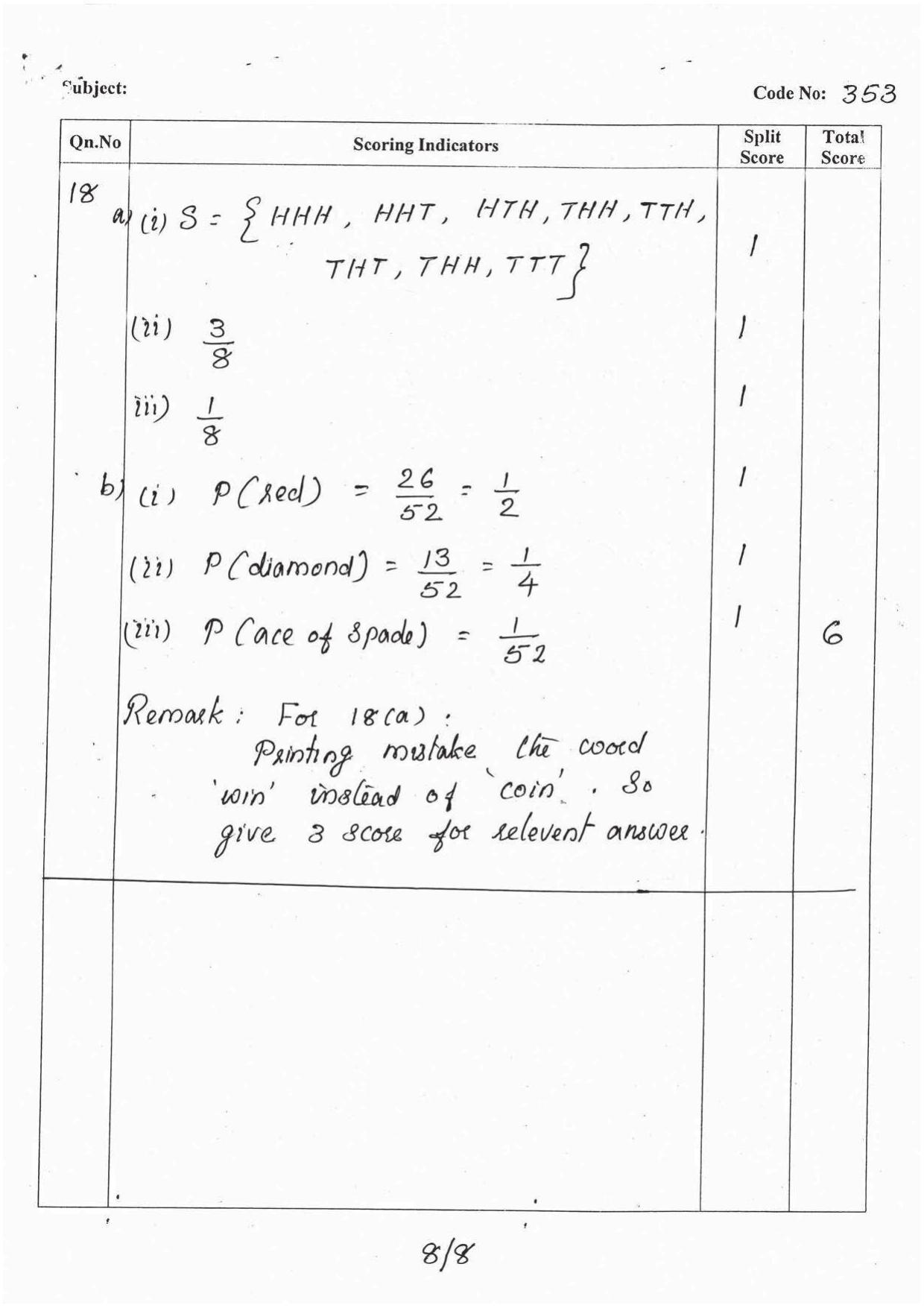 Kerala Plus One 2016 Maths (Commerce) Answer Key - Page 8