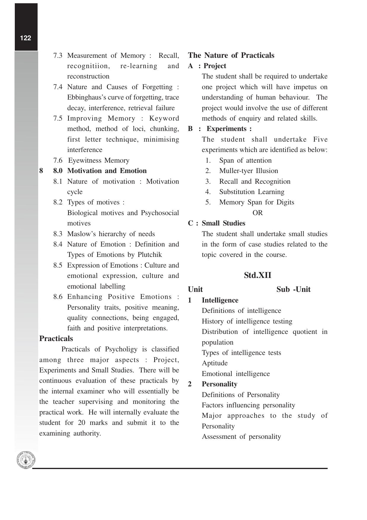 Maharashtra HSC Psychology Syllabus - Page 3