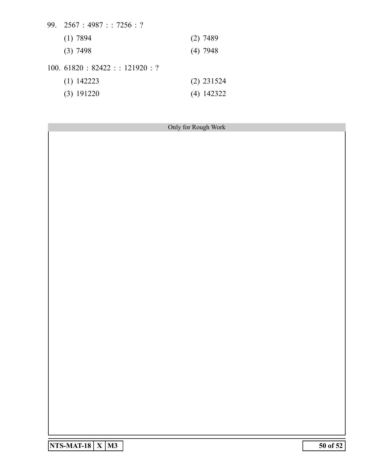 Maharashtra NTSE 2019 MAT (Hindi) Question Paper - Page 50