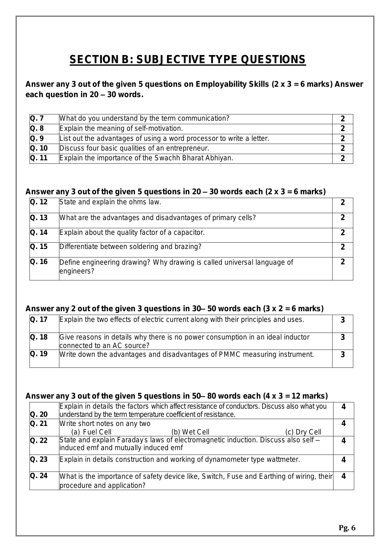 CBSE Class 11: ELECTRICAL TECHNOLOGY 2024 Sample Paper - Page 6