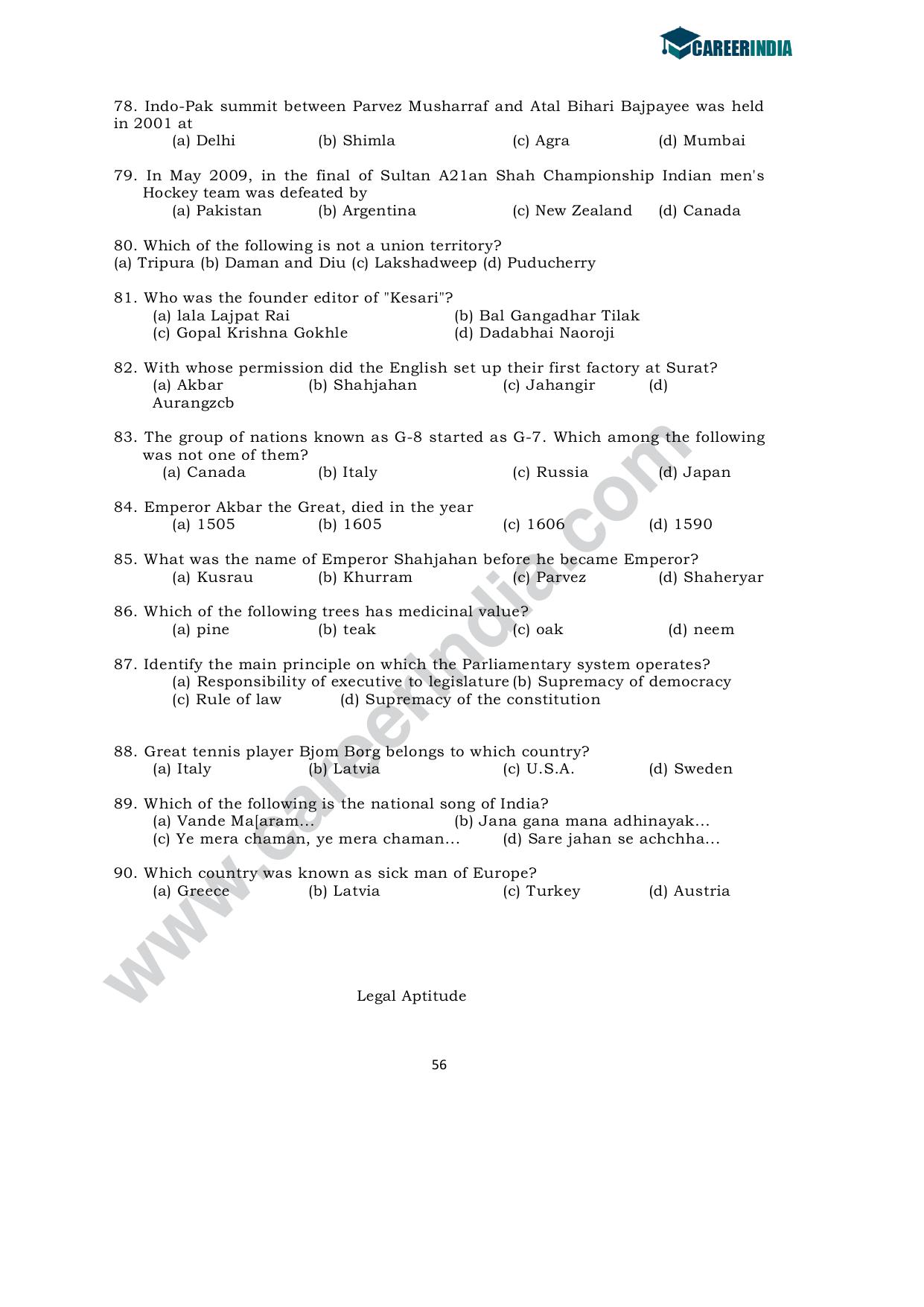 CLAT 2010 UG Sample Question Paper - Page 9