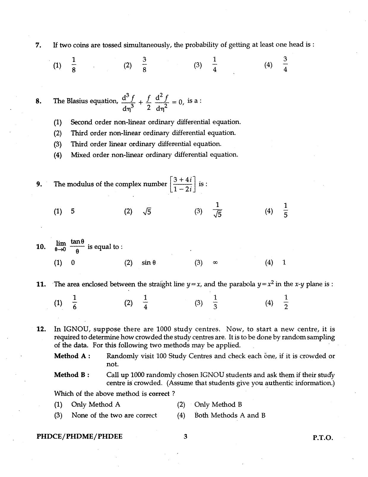 IGNOU PhD Entrance Test Ph.D. (Civil, Mechanical, Electrical Engineering) Programme 2016 Question Paper - Page 3