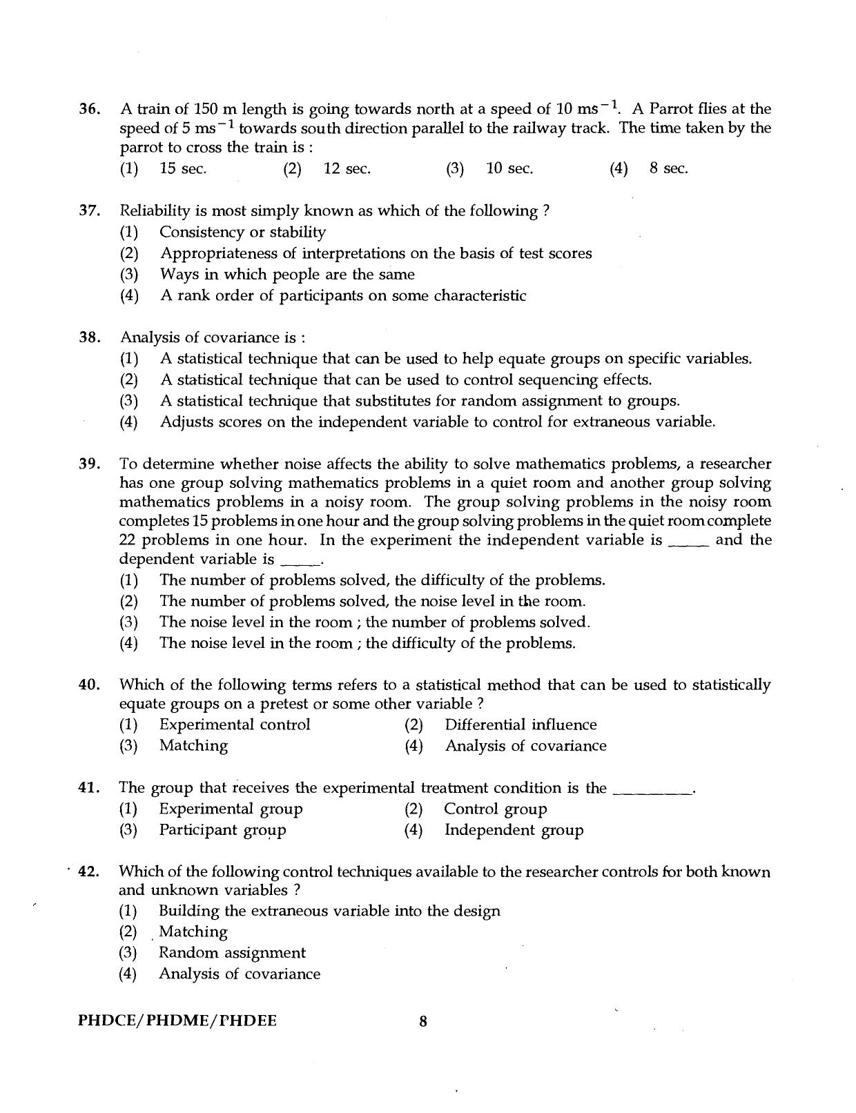 IGNOU PhD Entrance Test Ph.D. (Civil, Mechanical, Electrical Engineering) Programme 2016 Question Paper - Page 8