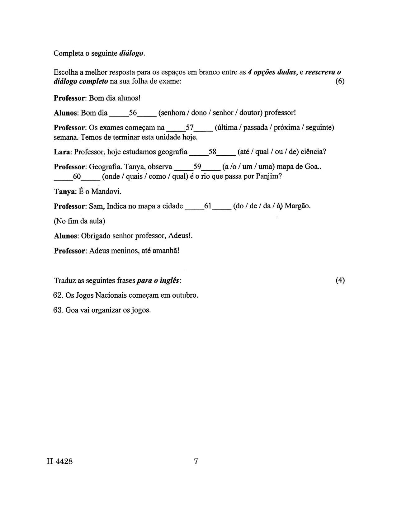 Goa Board Class 12 Portuguese II (March 2024) Question Paper - Page 7