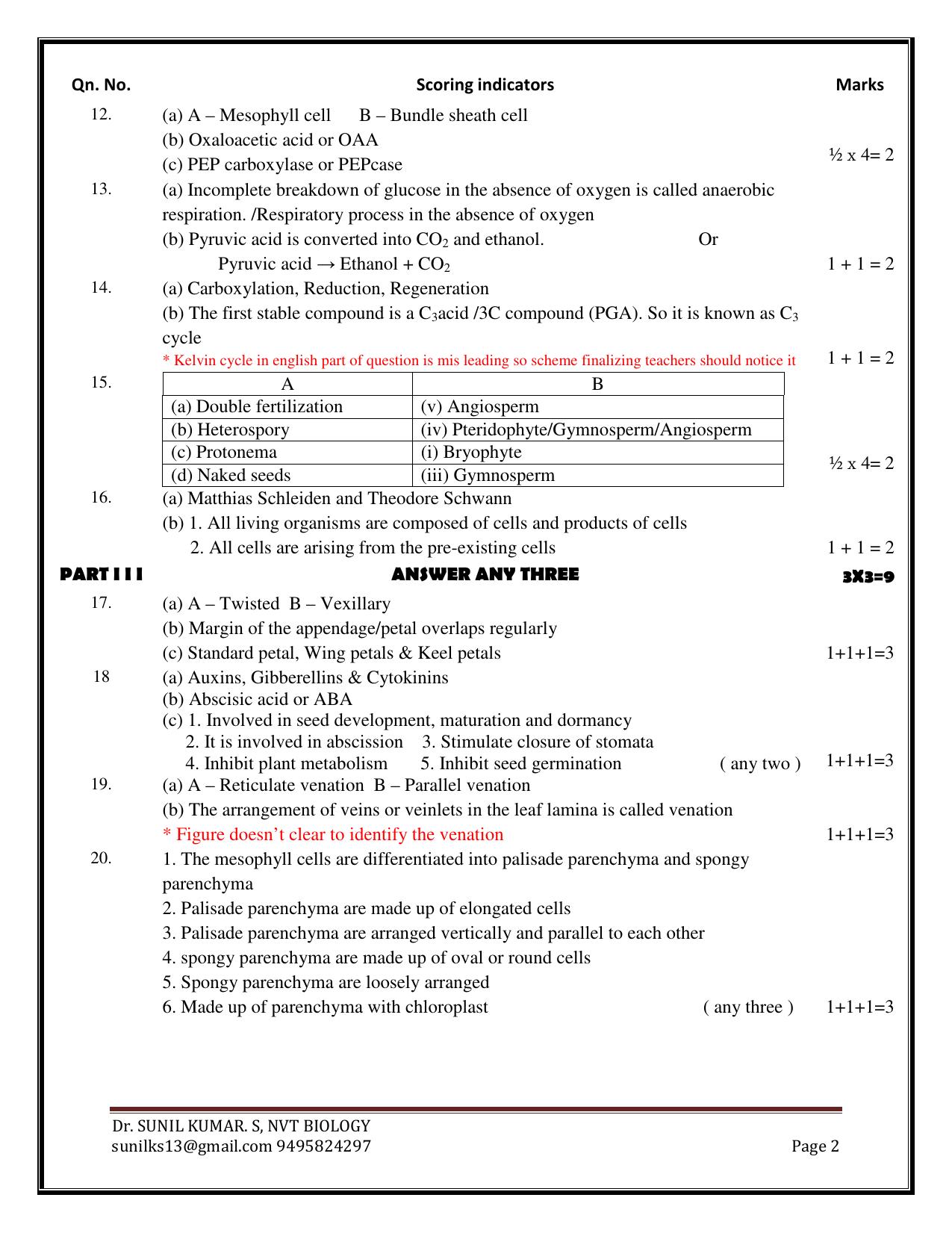 Kerala Plus One 2020 Biology Answer Key (Annual) - Page 2