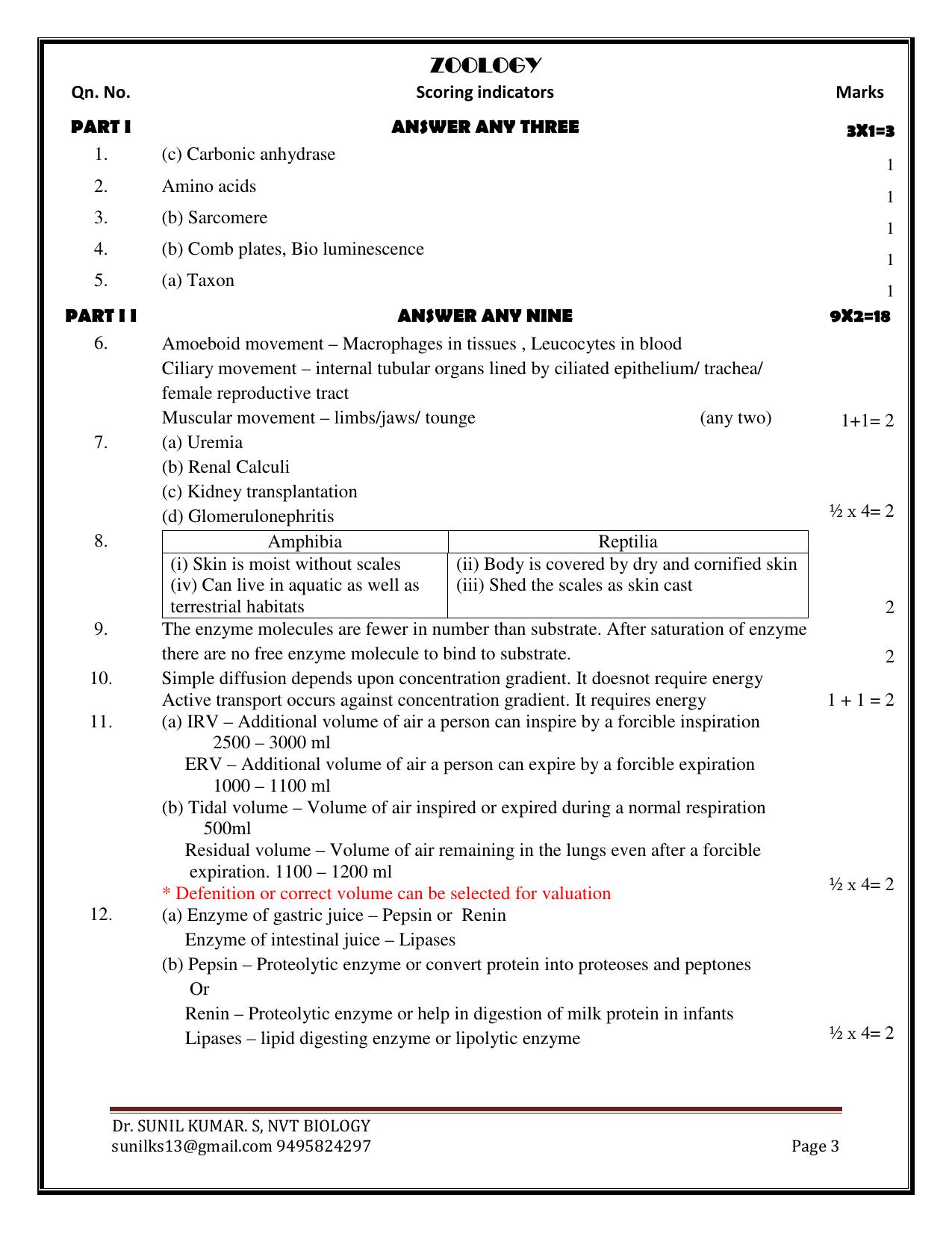 Kerala Plus One 2020 Biology Answer Key (Annual) - Page 3