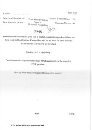 CA Final Nov 2022 Question Paper - Paper 1 – Financial Reporting