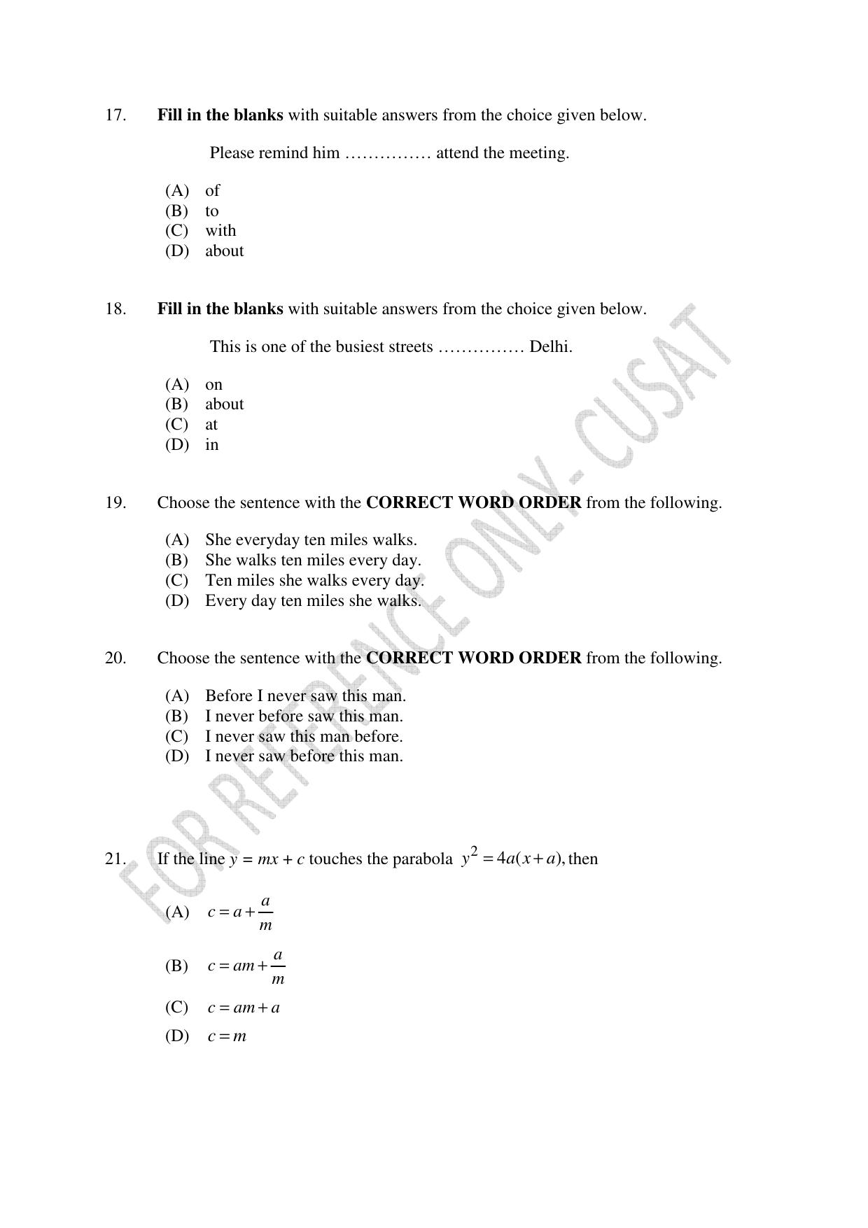 CUSAT CAT 2022 Test for Lateral Entry to B Tech Programmes Question Paper - Page 4