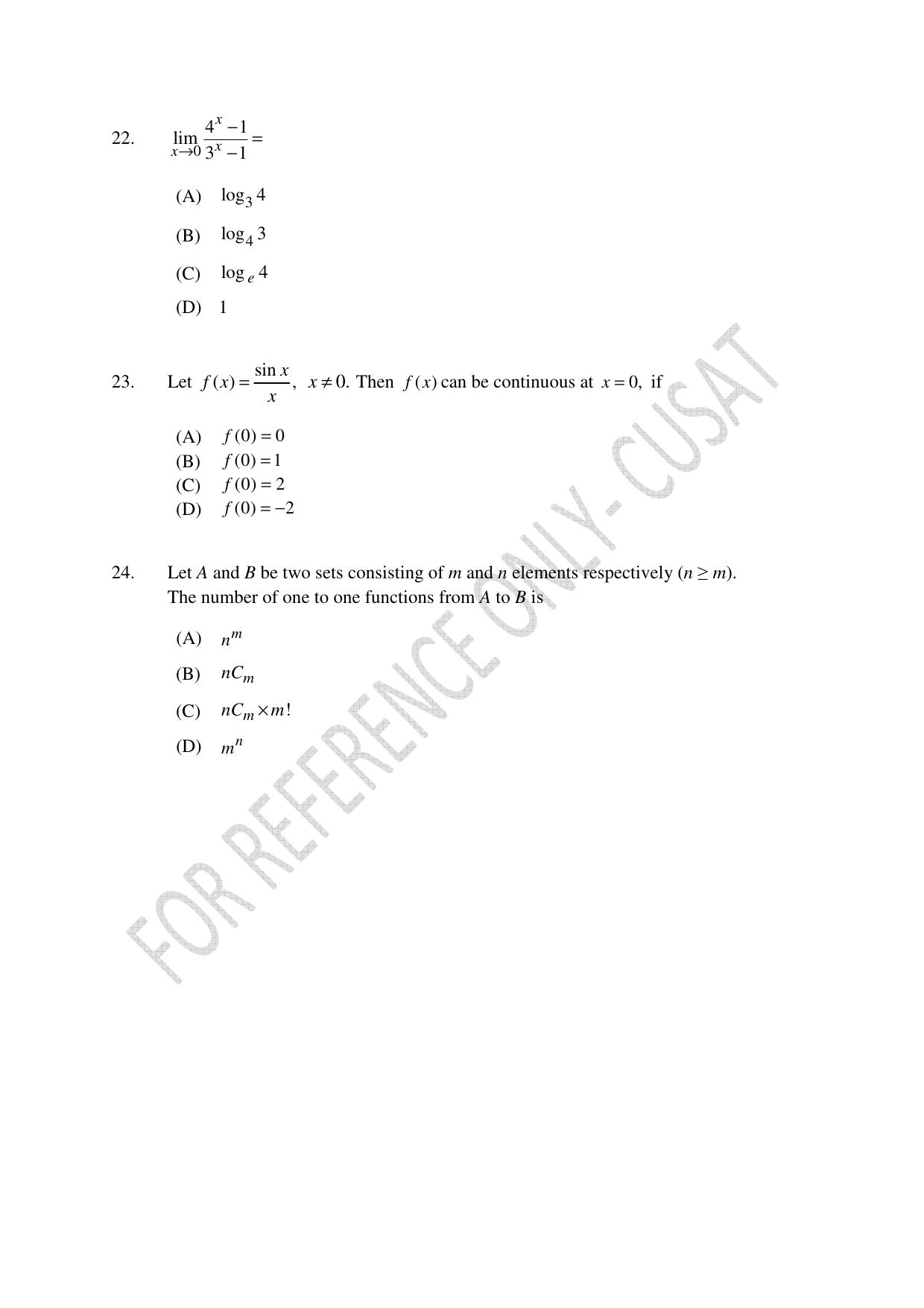 CUSAT CAT 2022 Test for Lateral Entry to B Tech Programmes Question Paper - Page 5