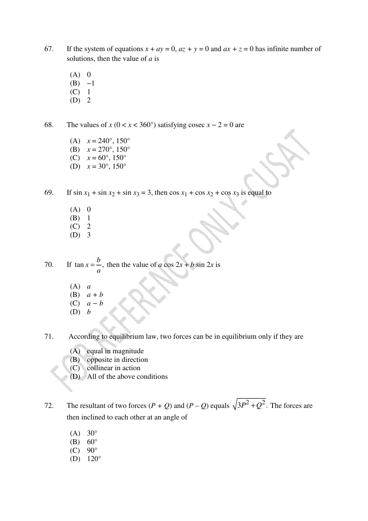CUSAT CAT 2022 Test for Lateral Entry to B Tech Programmes Question Paper - Page 18