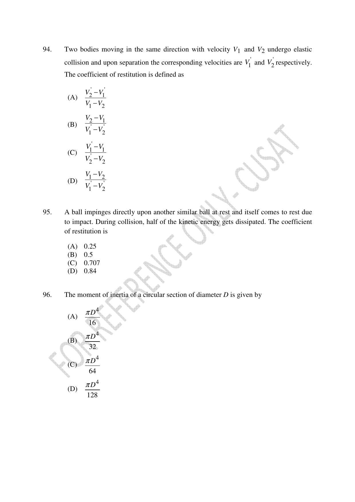 CUSAT CAT 2022 Test for Lateral Entry to B Tech Programmes Question Paper - Page 25