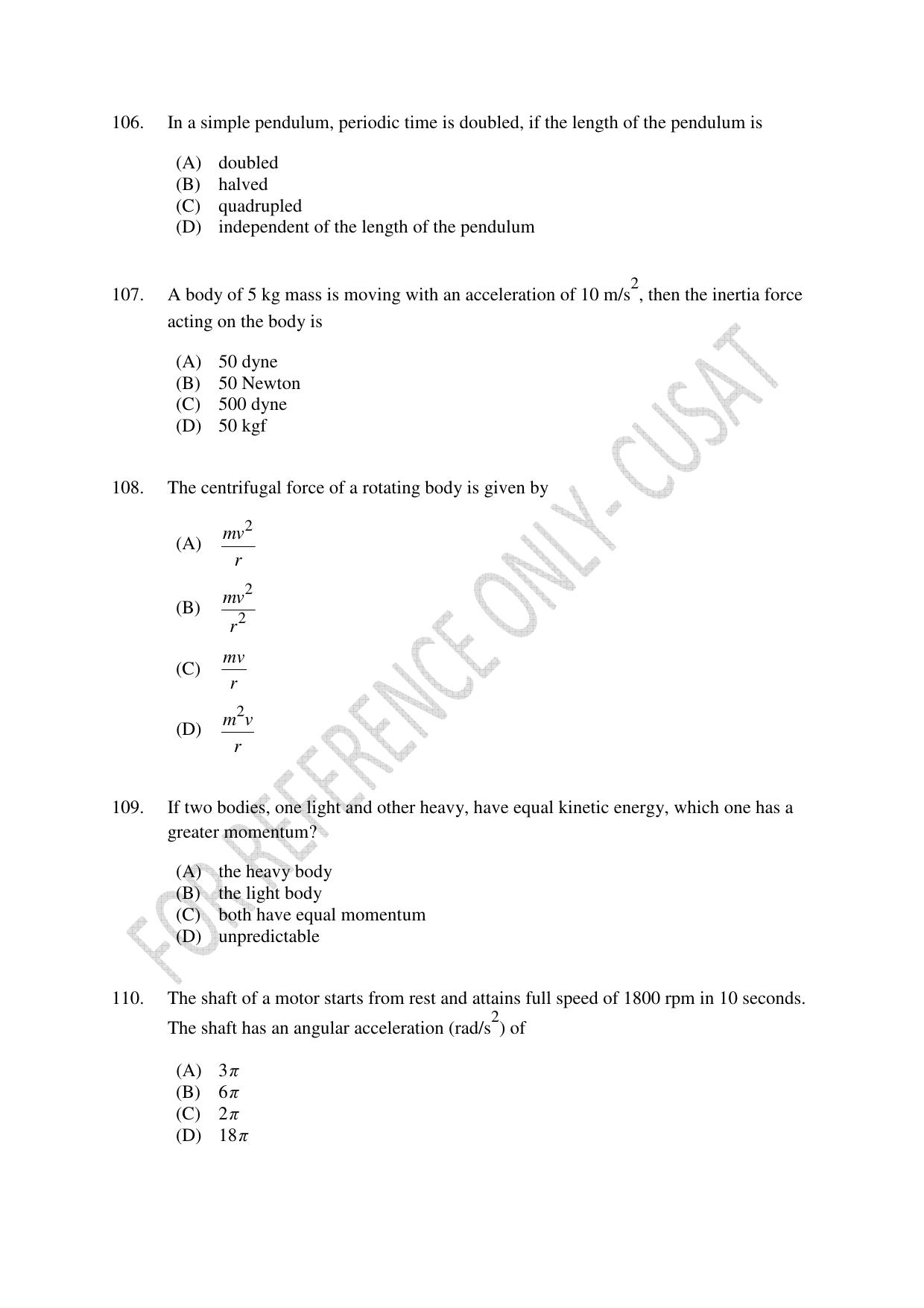 CUSAT CAT 2022 Test for Lateral Entry to B Tech Programmes Question Paper - Page 28