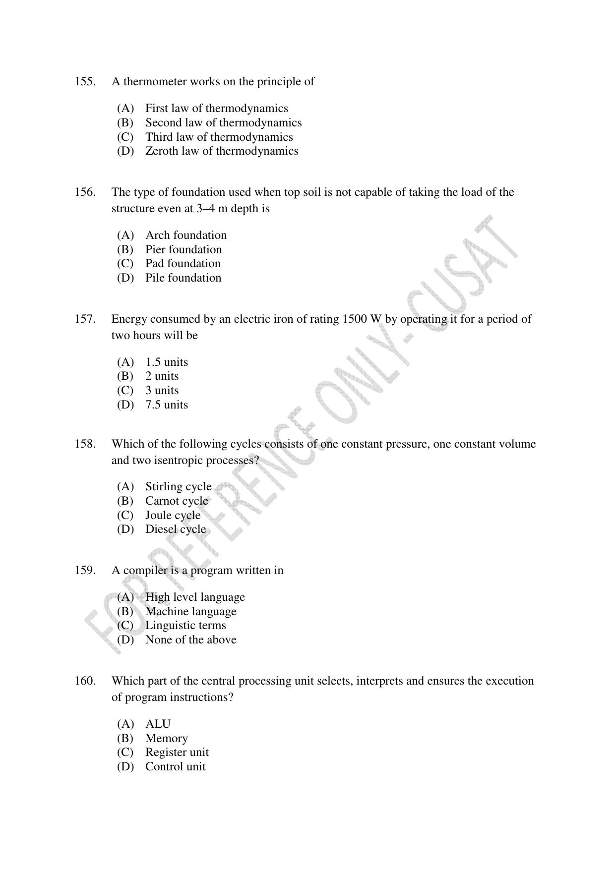 CUSAT CAT 2022 Test for Lateral Entry to B Tech Programmes Question Paper - Page 39