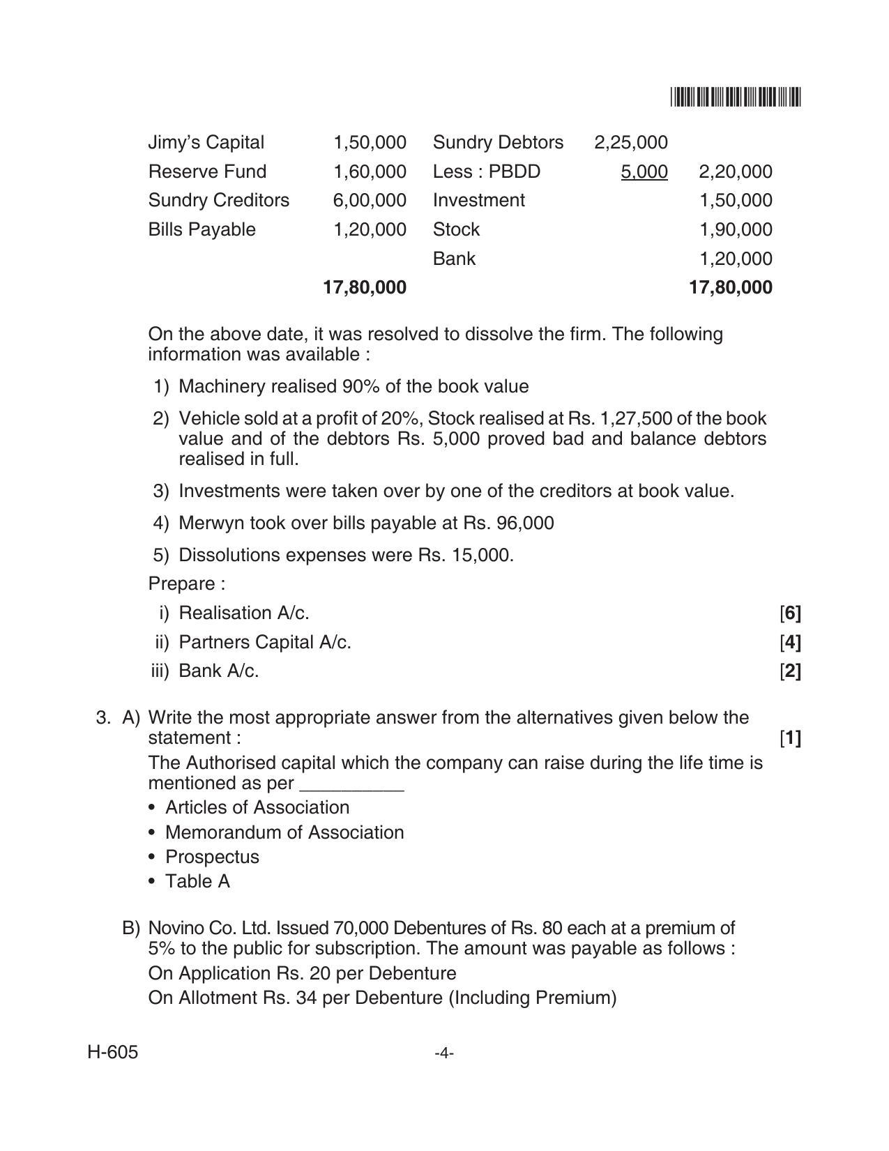 Goa Board Class 12 Accountancy  605 Old Pattern (June 2018) Question Paper - Page 4