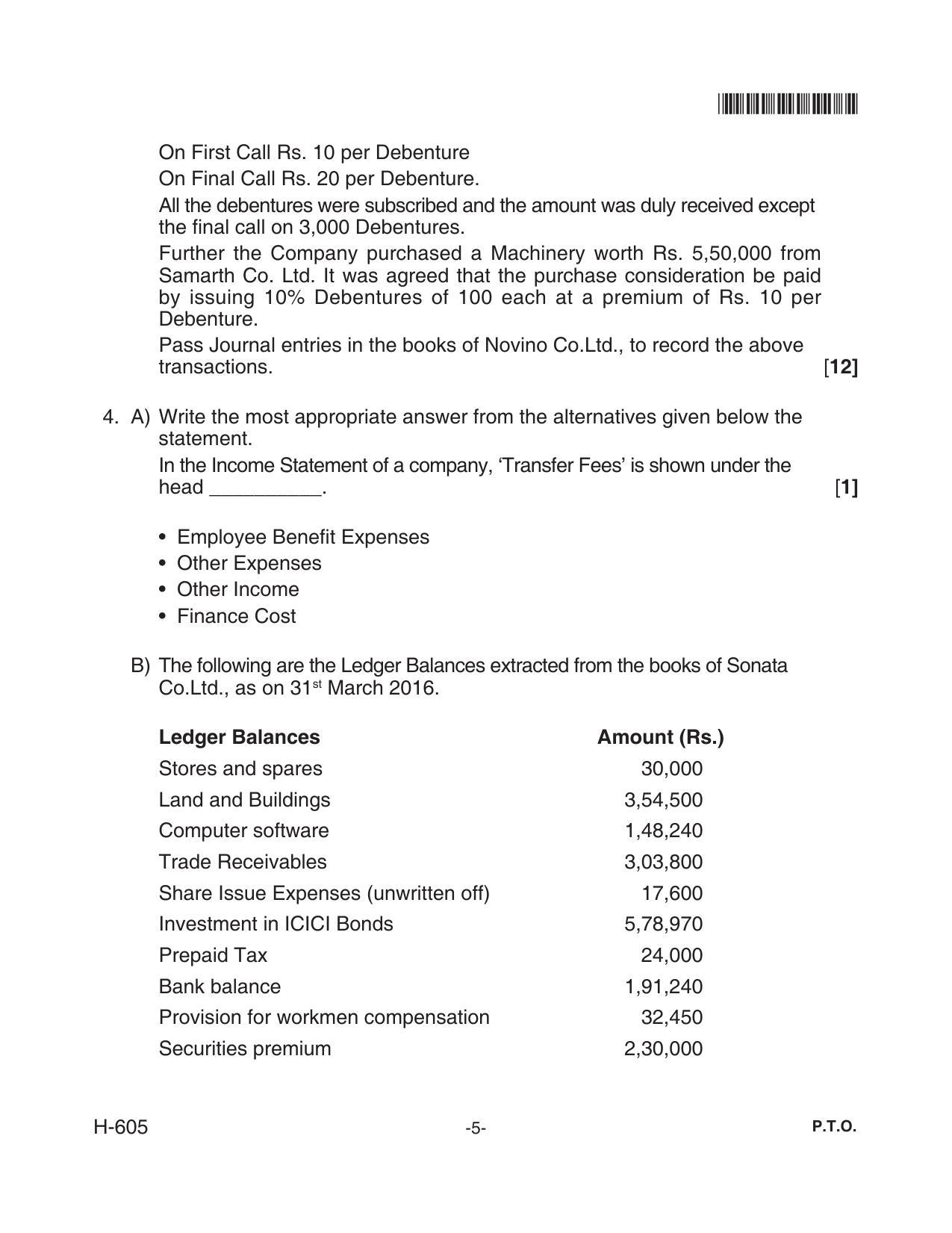 Goa Board Class 12 Accountancy  605 Old Pattern (June 2018) Question Paper - Page 5