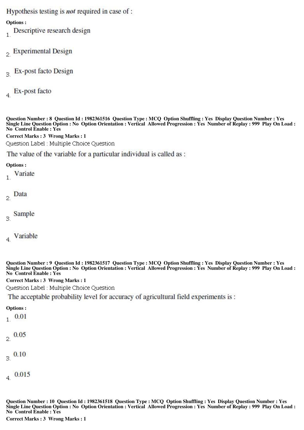 BHU RET Agri Stat 2019 Question Paper - Page 4