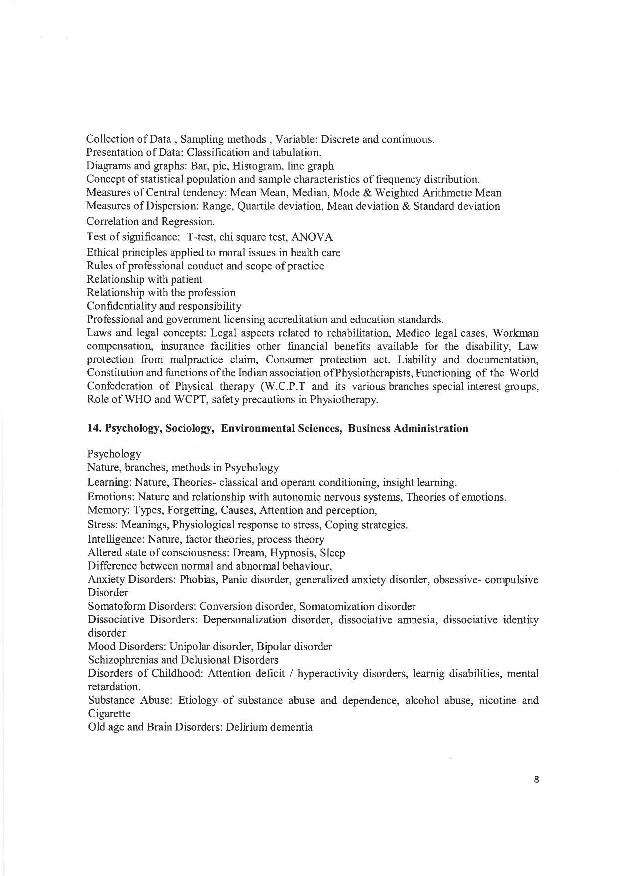 JMI Entrance Exam M59-M.P.T.(Sports/Orthopedics/Neurology/ Cardiopulmonary) (Self-financed) Syllabus - Page 8