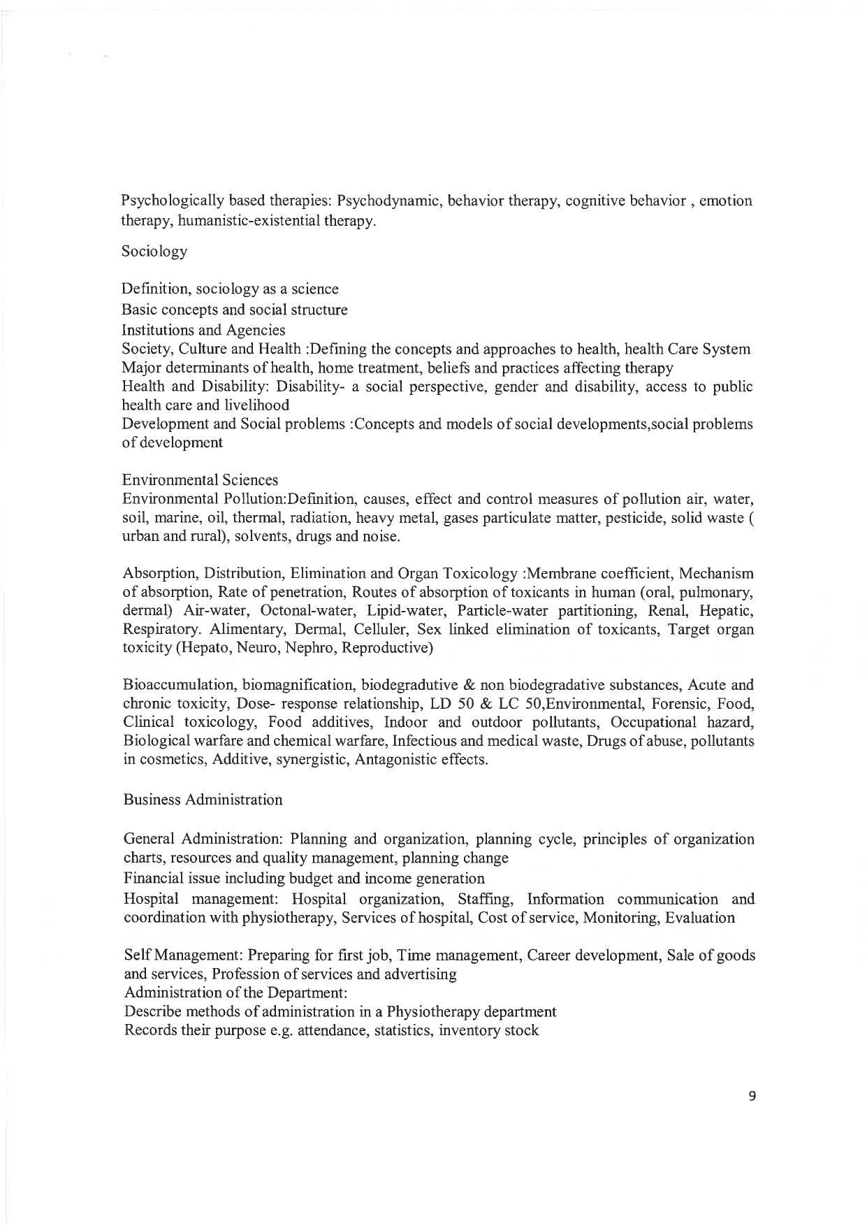 JMI Entrance Exam M59-M.P.T.(Sports/Orthopedics/Neurology/ Cardiopulmonary) (Self-financed) Syllabus - Page 9