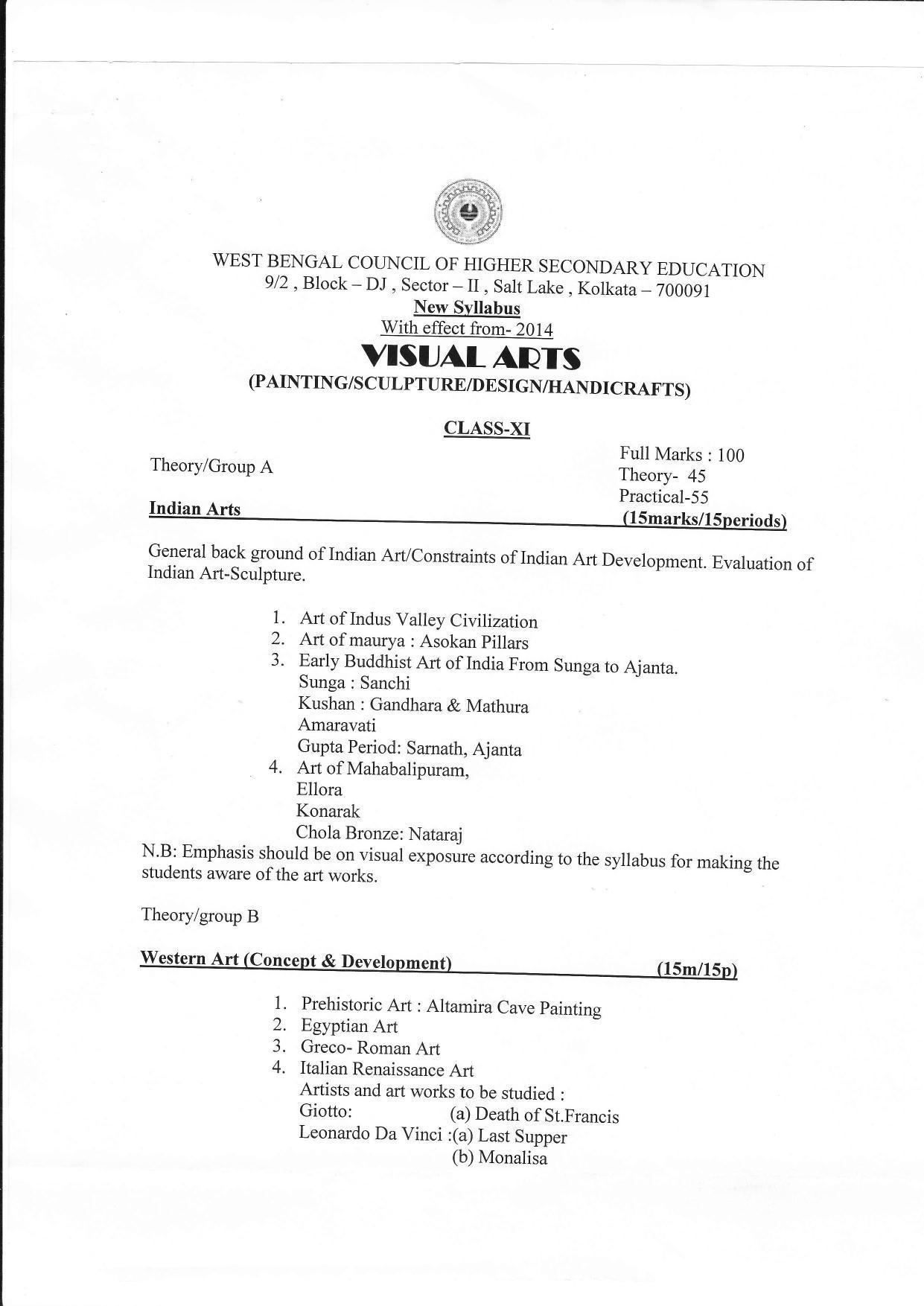 WBCHSE Exam Syllabus for Visual Arts - Page 2