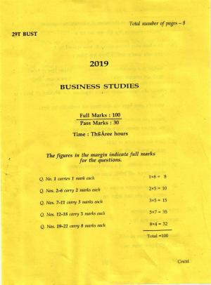 AHSEC Class 12 Business Studies 2019 Question Papers