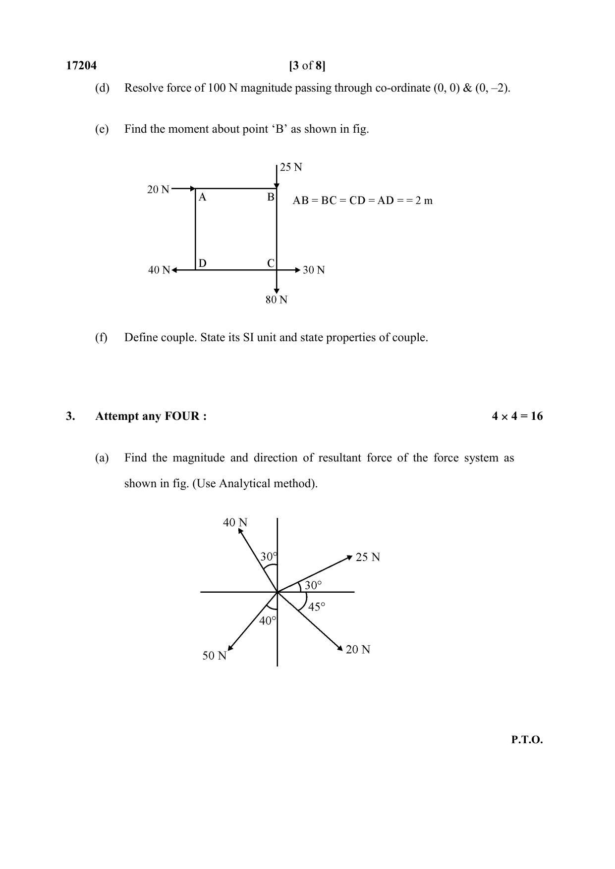 MSBTE Winter Question Paper 2019 - Engineering Mechanics - Page 3