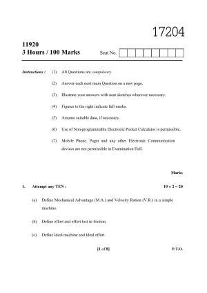 MSBTE Winter Question Paper 2019 - Engineering Mechanics