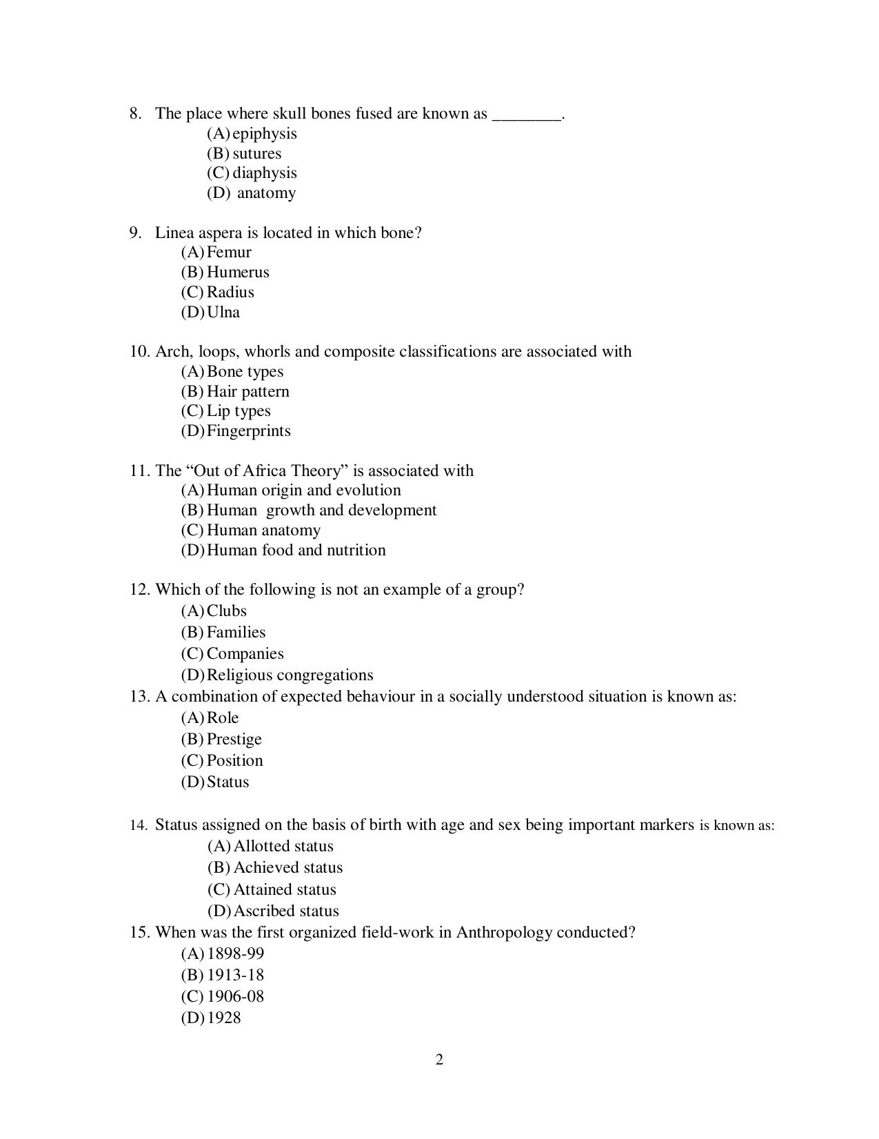 Odisha CPET 2021 ANTHROPOLOGY(ARTS) Question Paper - Page 2