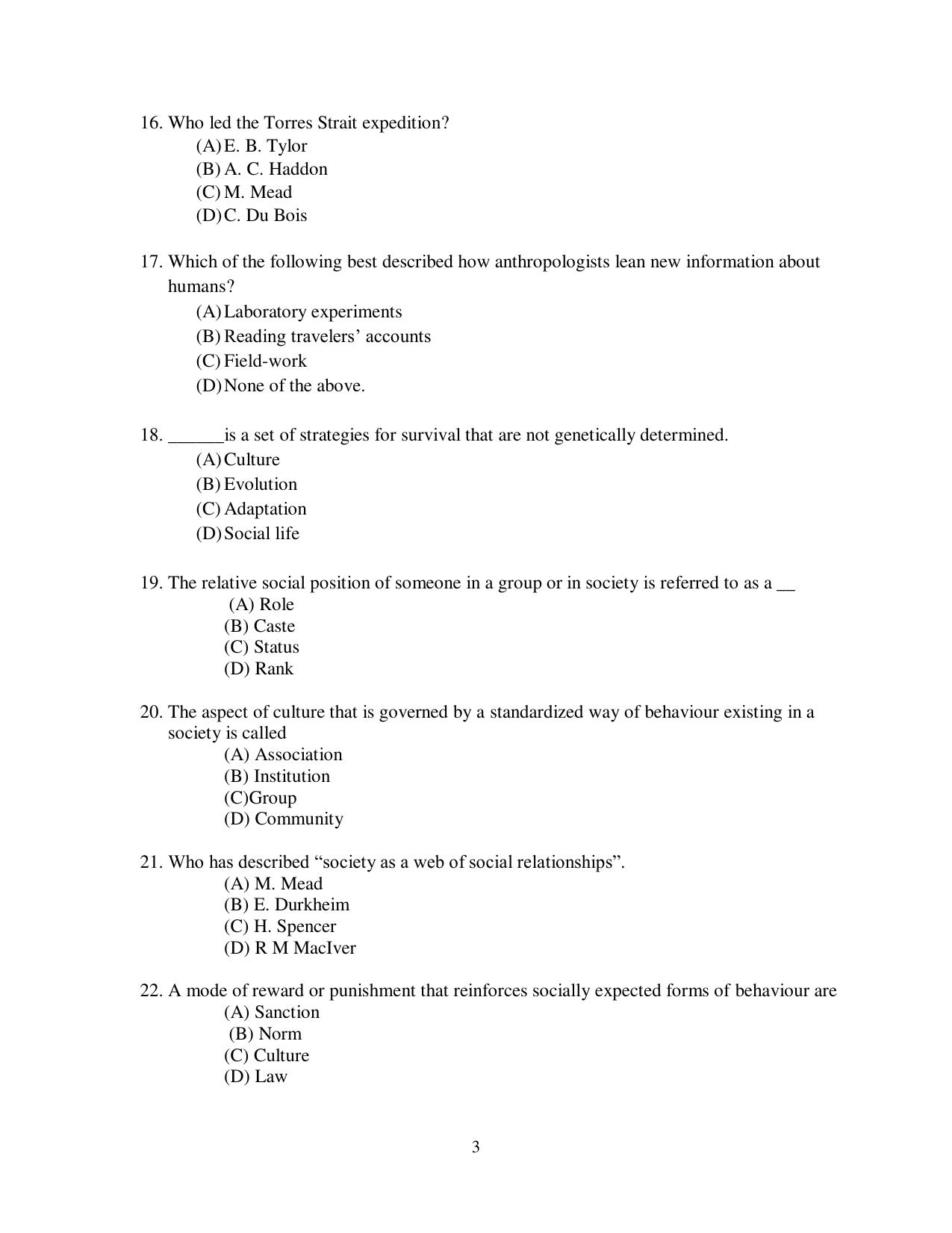 Odisha CPET 2021 ANTHROPOLOGY(ARTS) Question Paper - Page 3