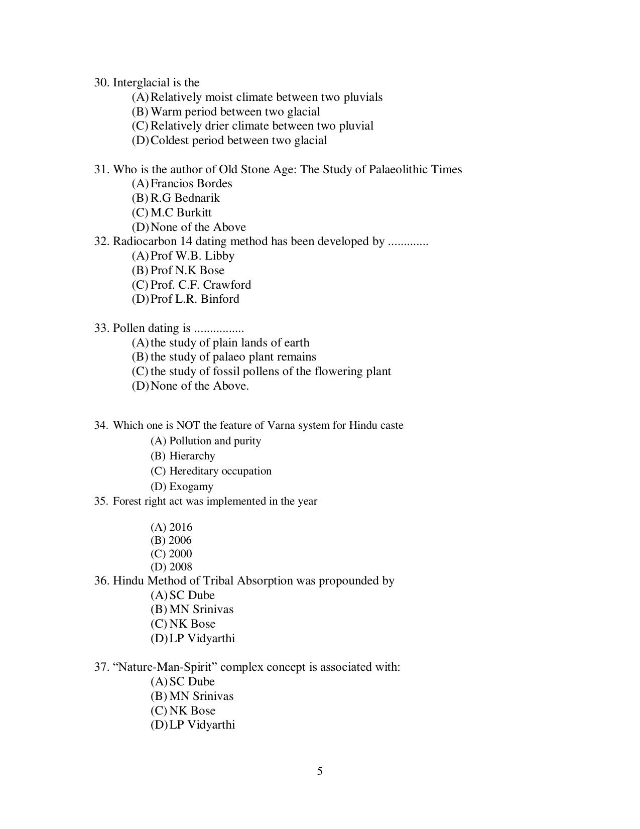Odisha CPET 2021 ANTHROPOLOGY(ARTS) Question Paper - Page 5