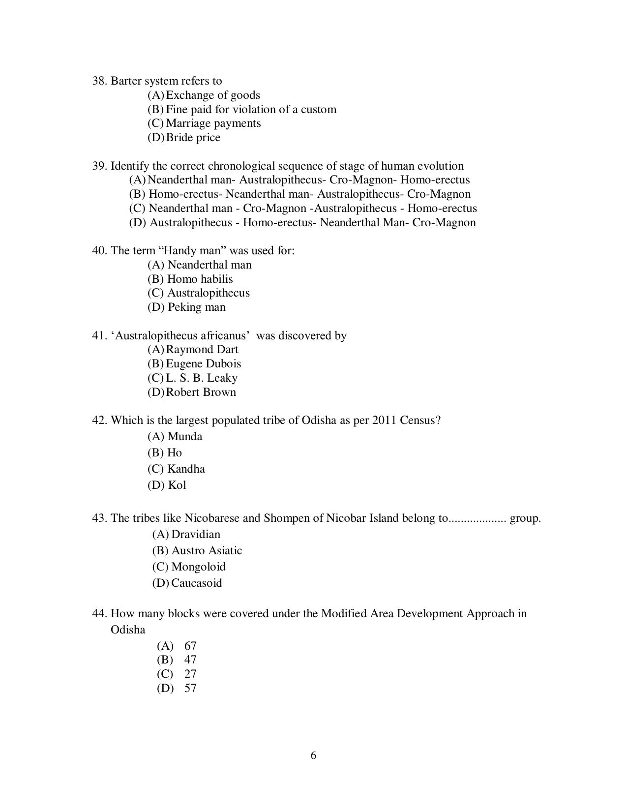 Odisha CPET 2021 ANTHROPOLOGY(ARTS) Question Paper - Page 6