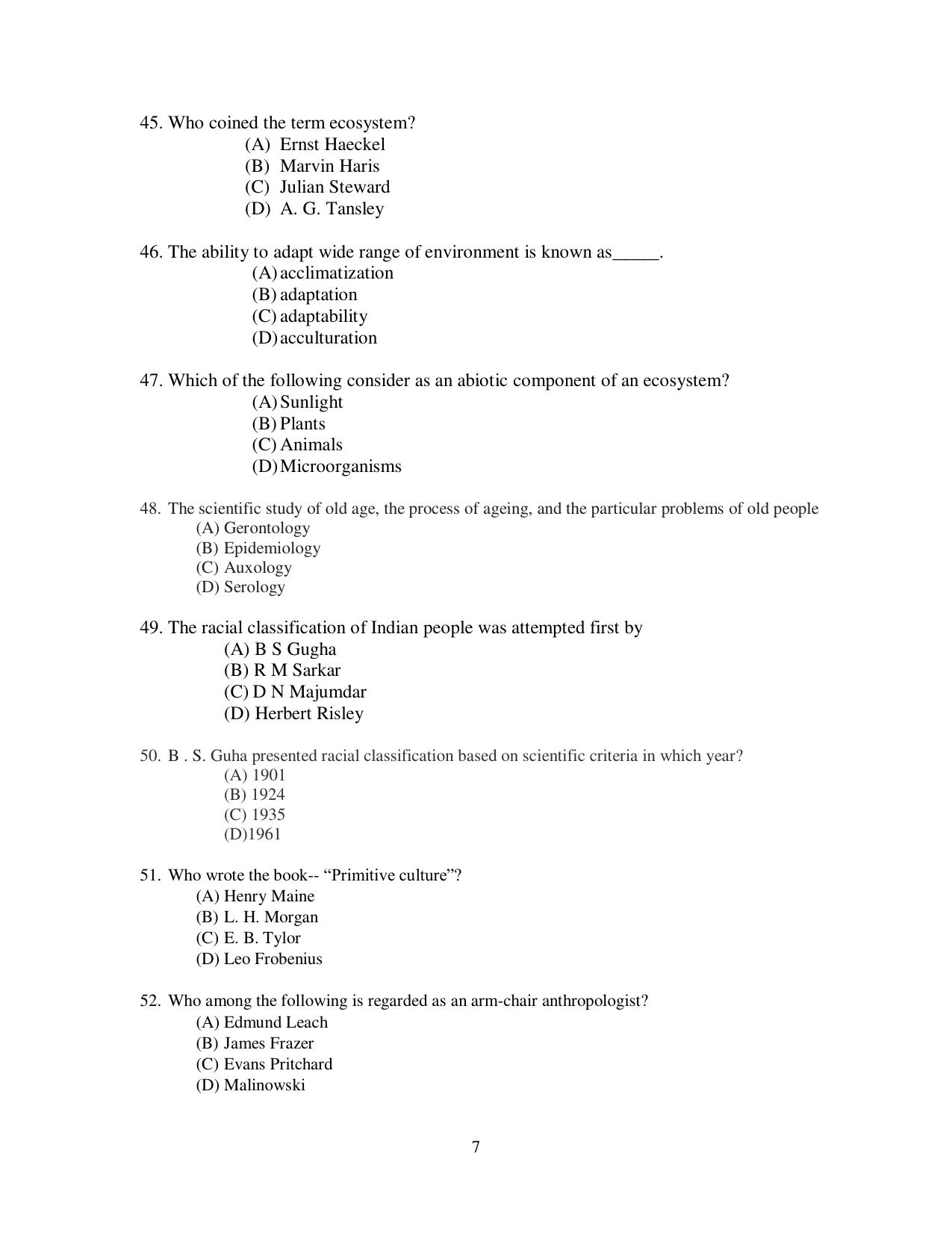 Odisha CPET 2021 ANTHROPOLOGY(ARTS) Question Paper - Page 7