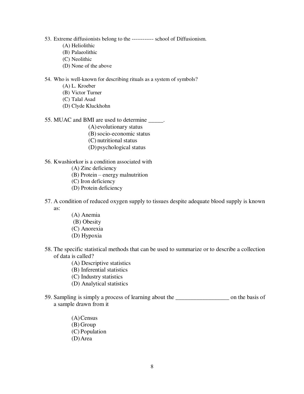 Odisha CPET 2021 ANTHROPOLOGY(ARTS) Question Paper - Page 8