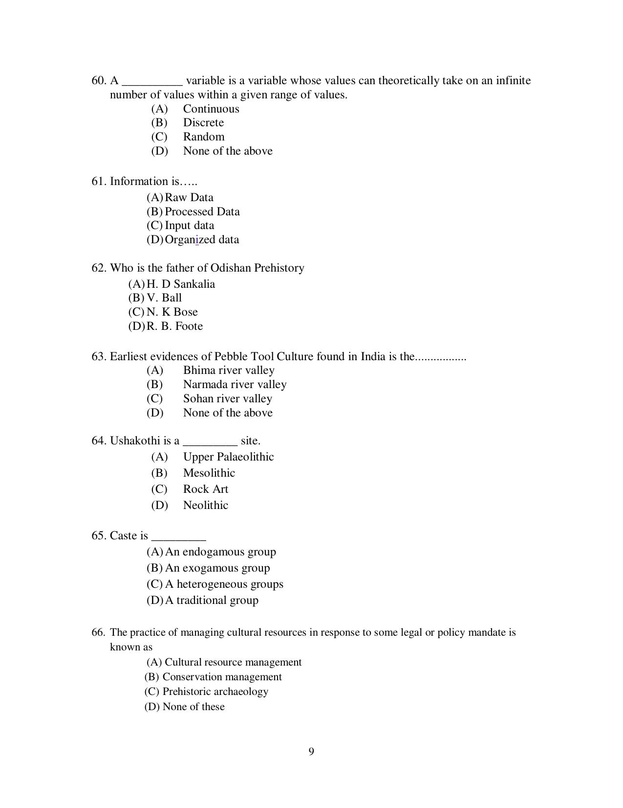 Odisha CPET 2021 ANTHROPOLOGY(ARTS) Question Paper - Page 9