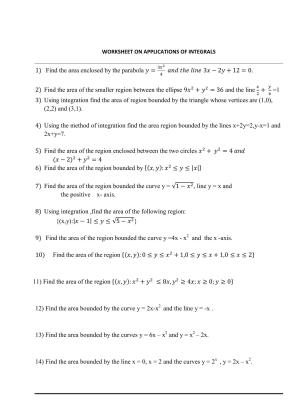 CBSE Worksheets for Class 12 Maths Application of Integrals