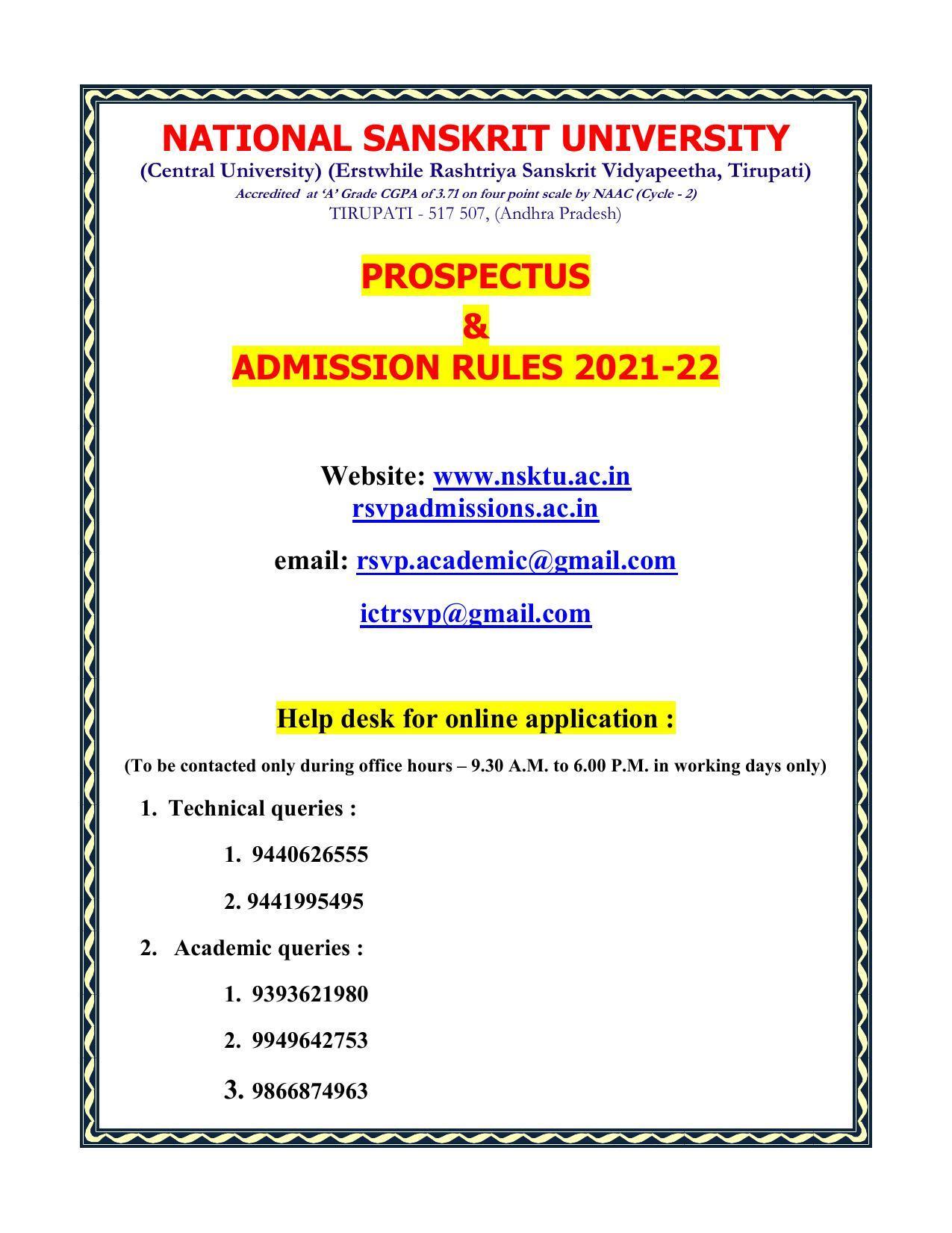 Rashtriya Sanskrit Vidyapeetha, Tirupati Admission Prospectus 2021-22 - Page 2