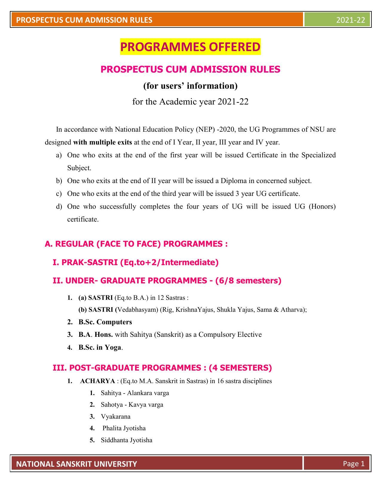 Rashtriya Sanskrit Vidyapeetha, Tirupati Admission Prospectus 2021-22 - Page 6