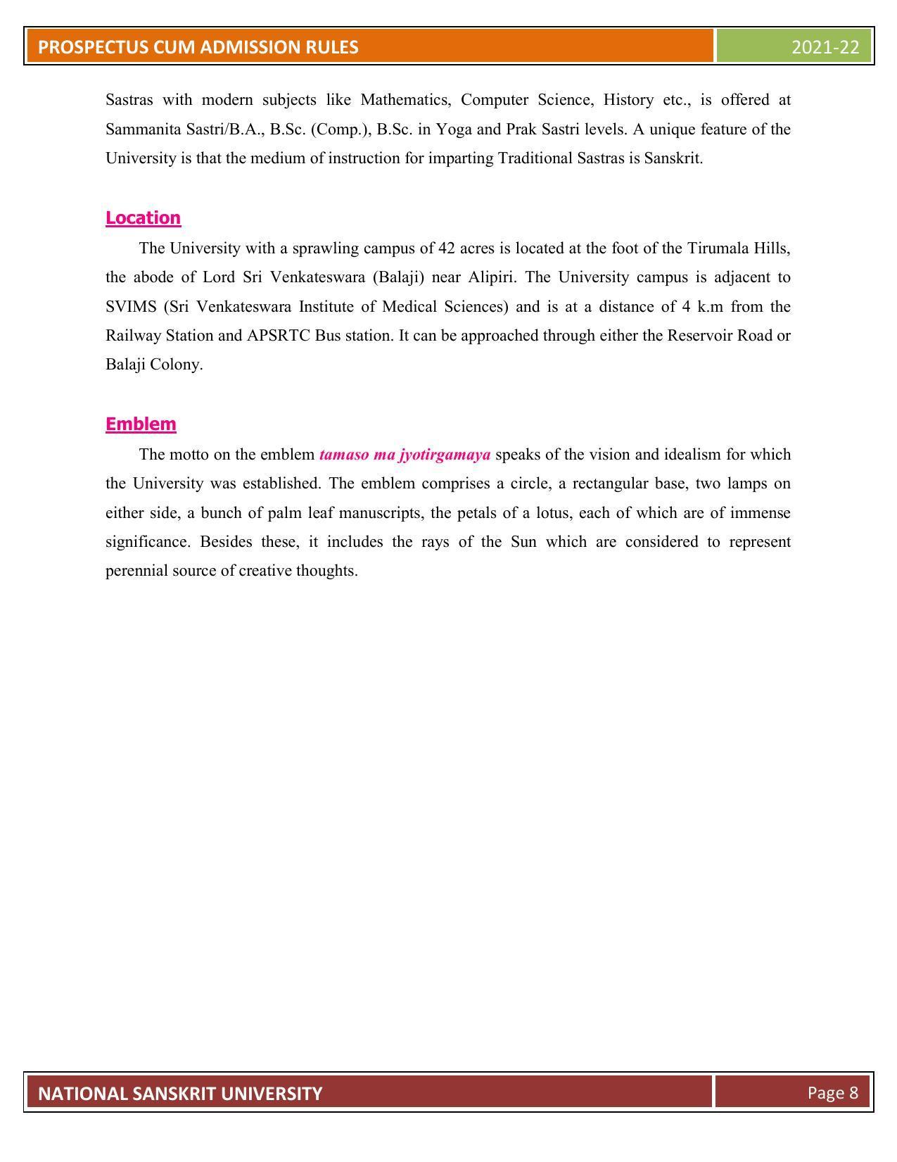 Rashtriya Sanskrit Vidyapeetha, Tirupati Admission Prospectus 2021-22 - Page 13
