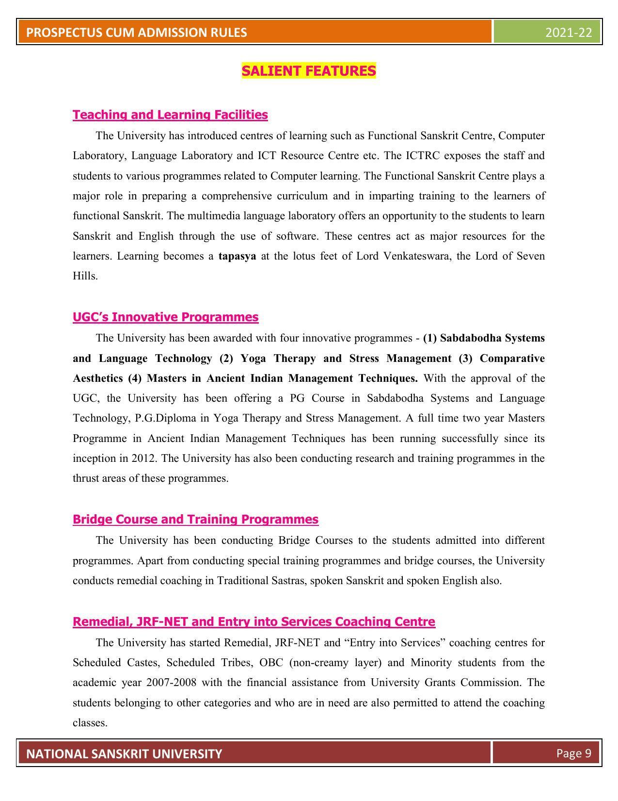 Rashtriya Sanskrit Vidyapeetha, Tirupati Admission Prospectus 2021-22 - Page 14