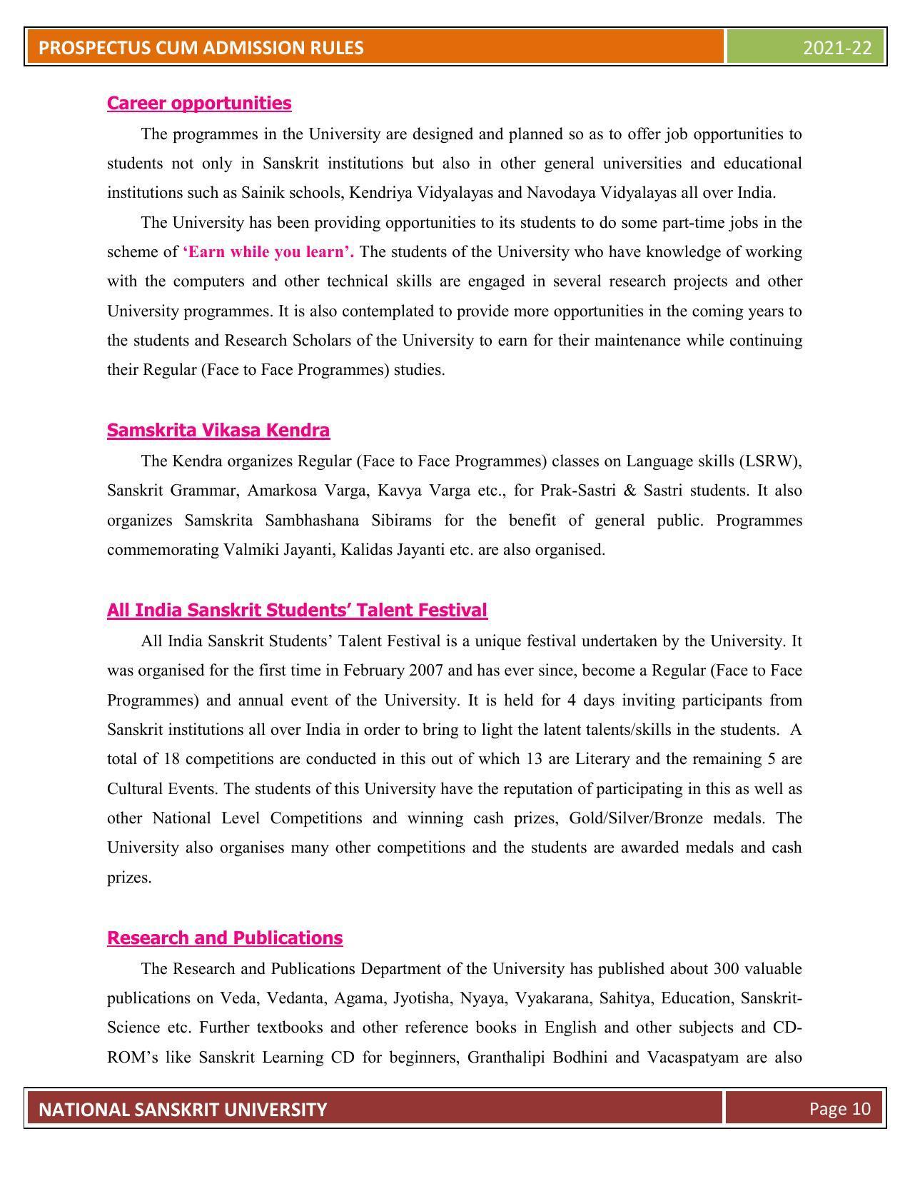 Rashtriya Sanskrit Vidyapeetha, Tirupati Admission Prospectus 2021-22 - Page 15