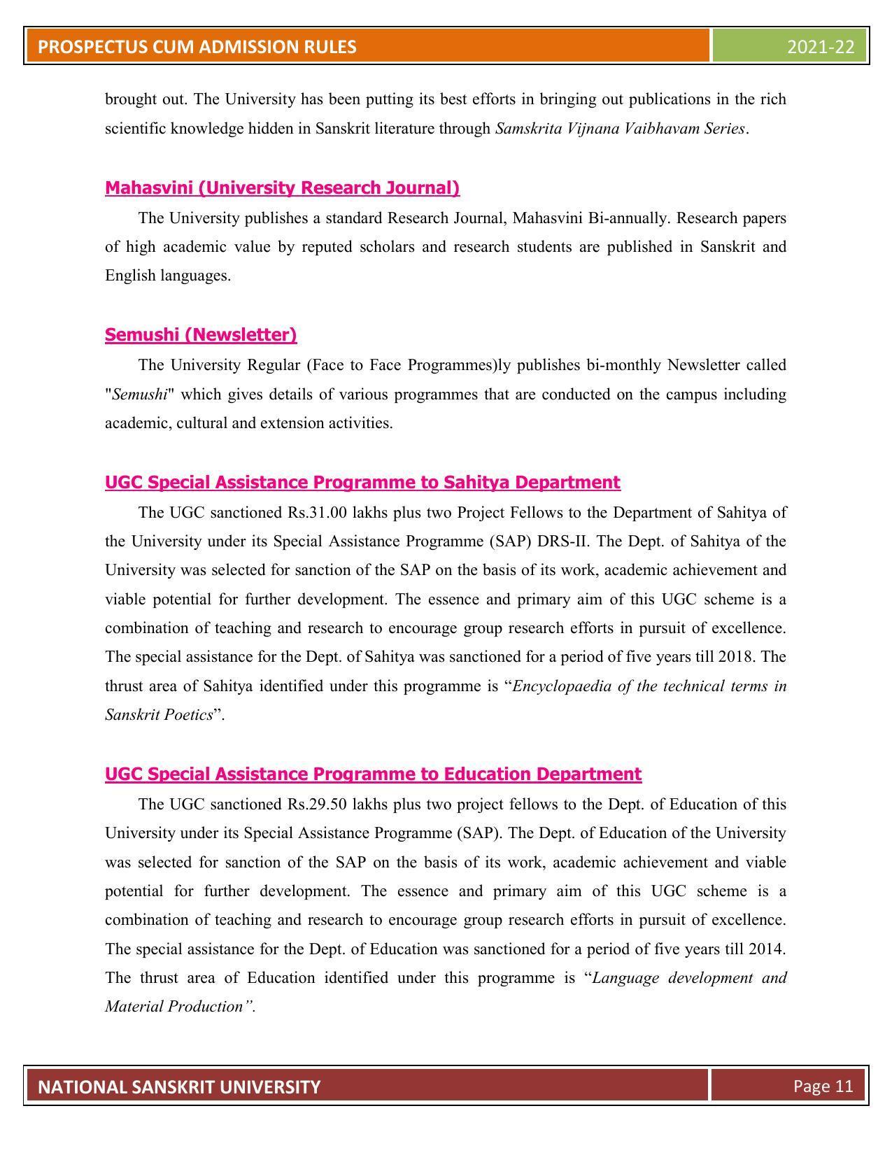 Rashtriya Sanskrit Vidyapeetha, Tirupati Admission Prospectus 2021-22 - Page 16