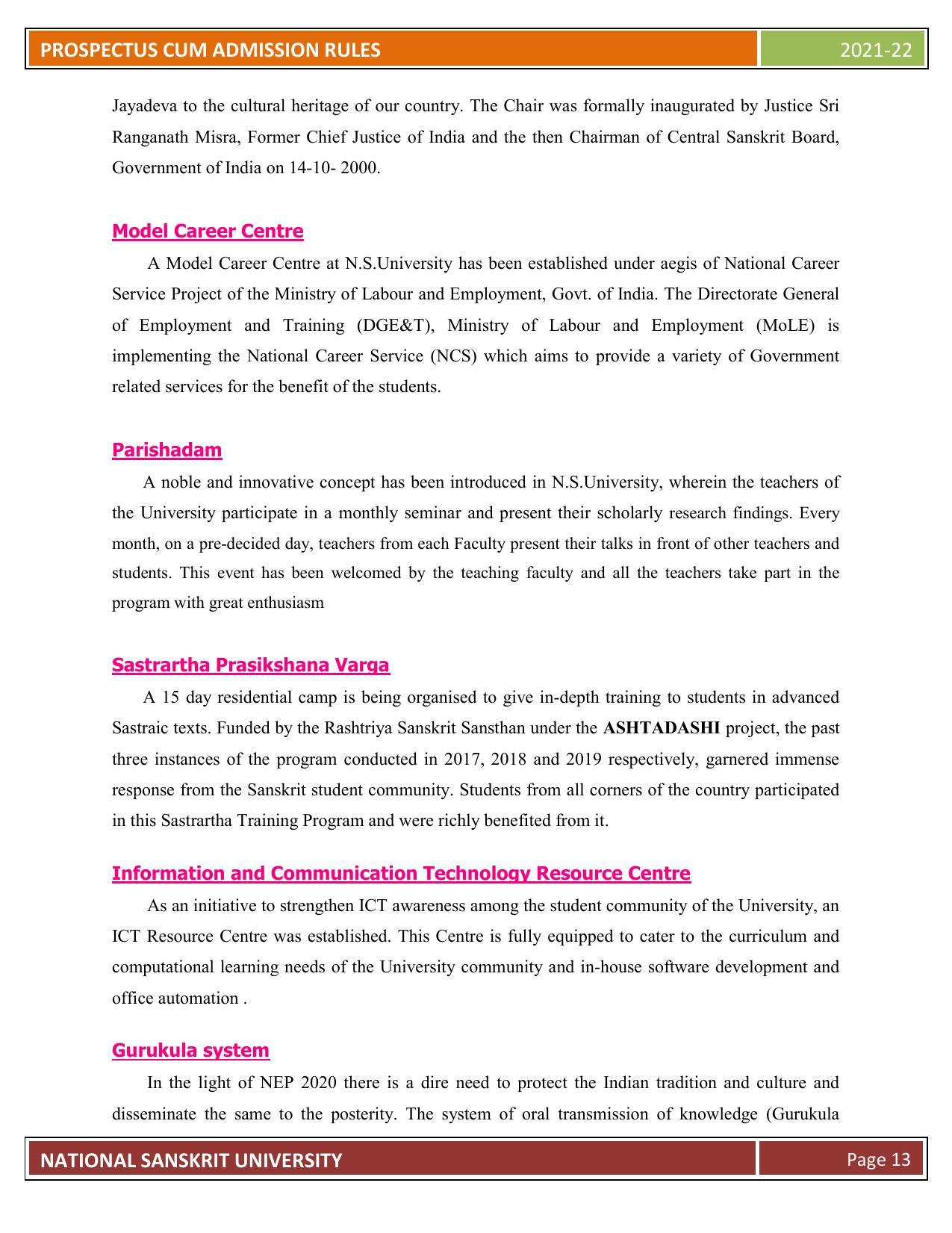 Rashtriya Sanskrit Vidyapeetha, Tirupati Admission Prospectus 2021-22 - Page 18