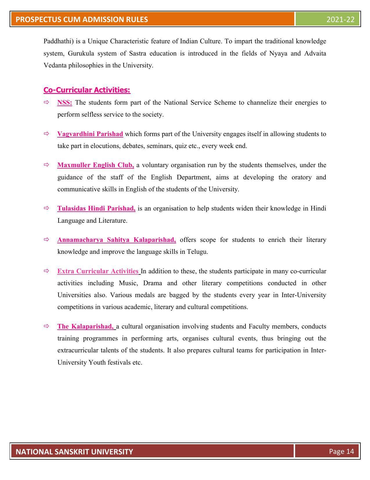 Rashtriya Sanskrit Vidyapeetha, Tirupati Admission Prospectus 2021-22 - Page 19