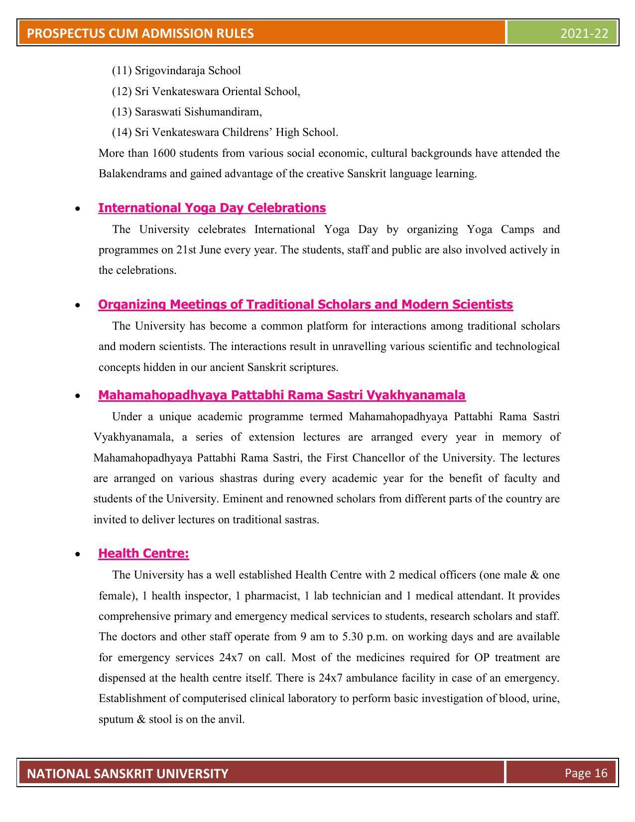 Rashtriya Sanskrit Vidyapeetha, Tirupati Admission Prospectus 2021-22 - Page 21