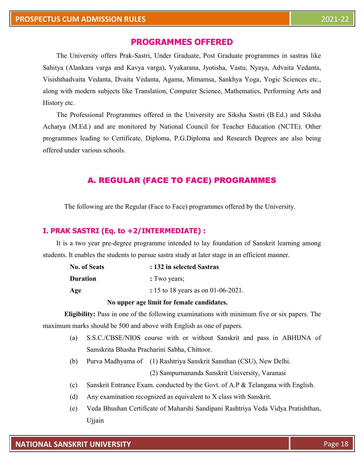 Rashtriya Sanskrit Vidyapeetha, Tirupati Admission Prospectus 2021-22 - Page 23