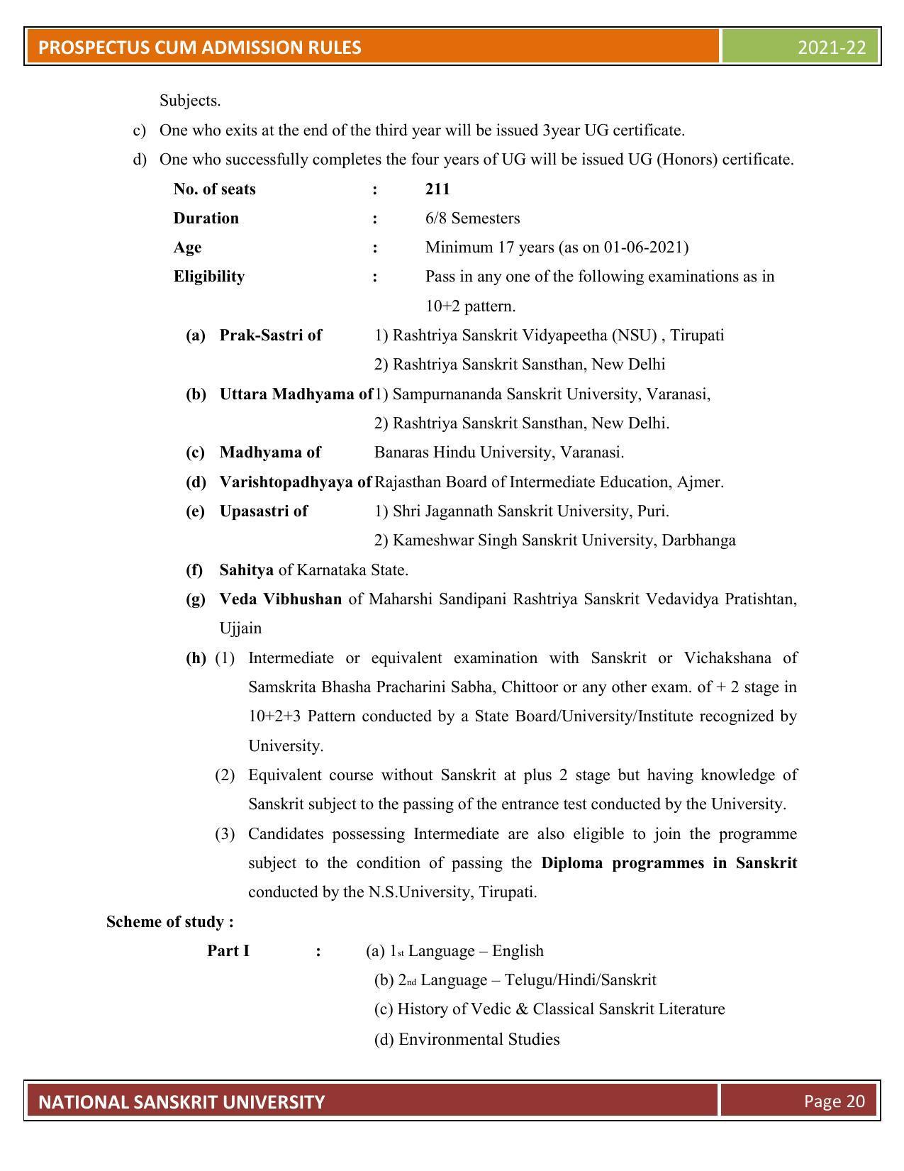 Rashtriya Sanskrit Vidyapeetha, Tirupati Admission Prospectus 2021-22 - Page 25