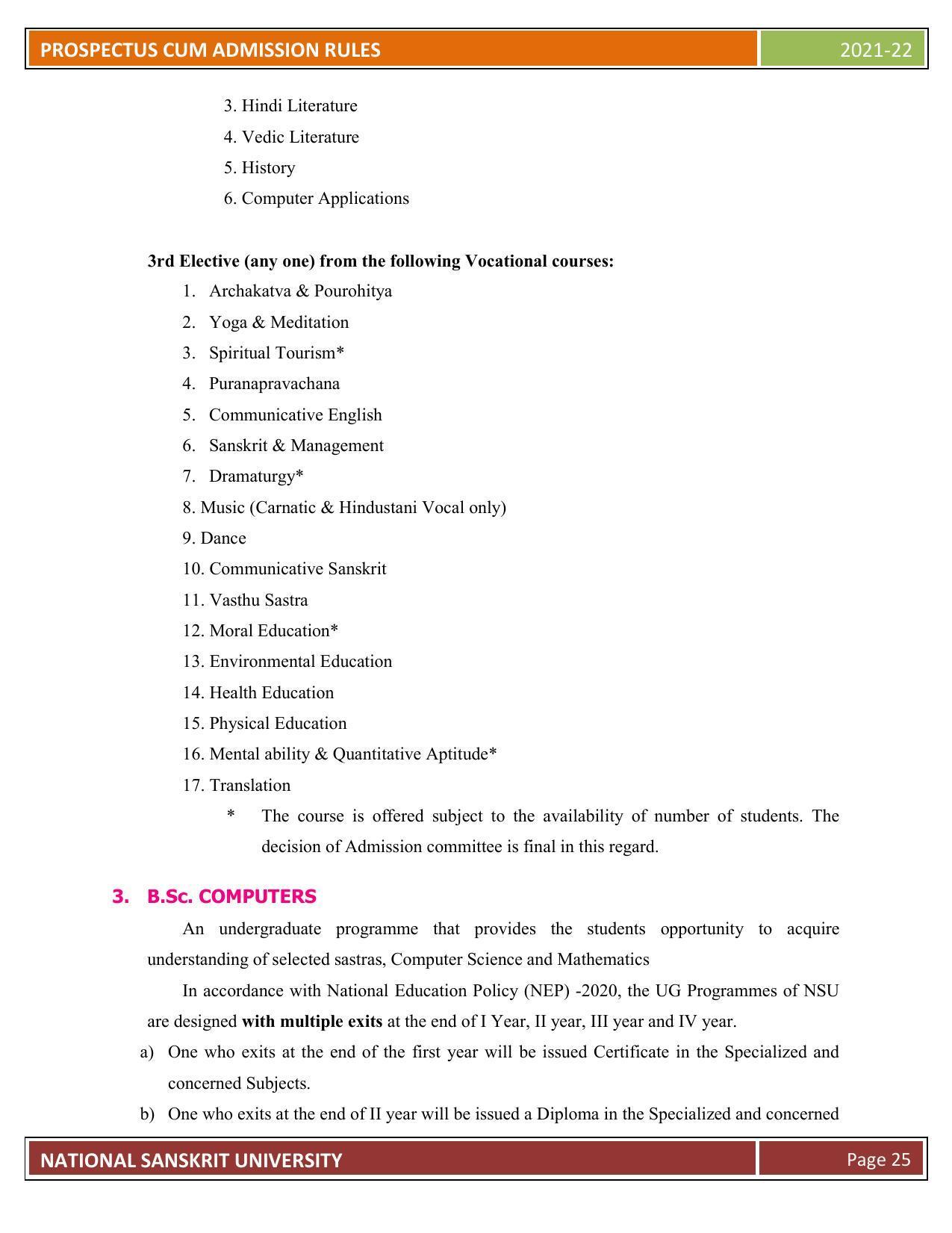 Rashtriya Sanskrit Vidyapeetha, Tirupati Admission Prospectus 2021-22 - Page 30